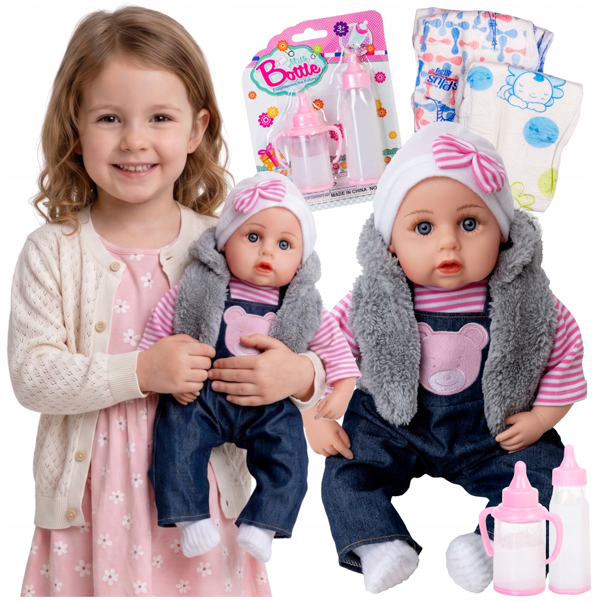 LALKA BOBAS DUŻA 45 cm mówi śpiewa PL akcesoria + BUTELKI + PAMPERSY