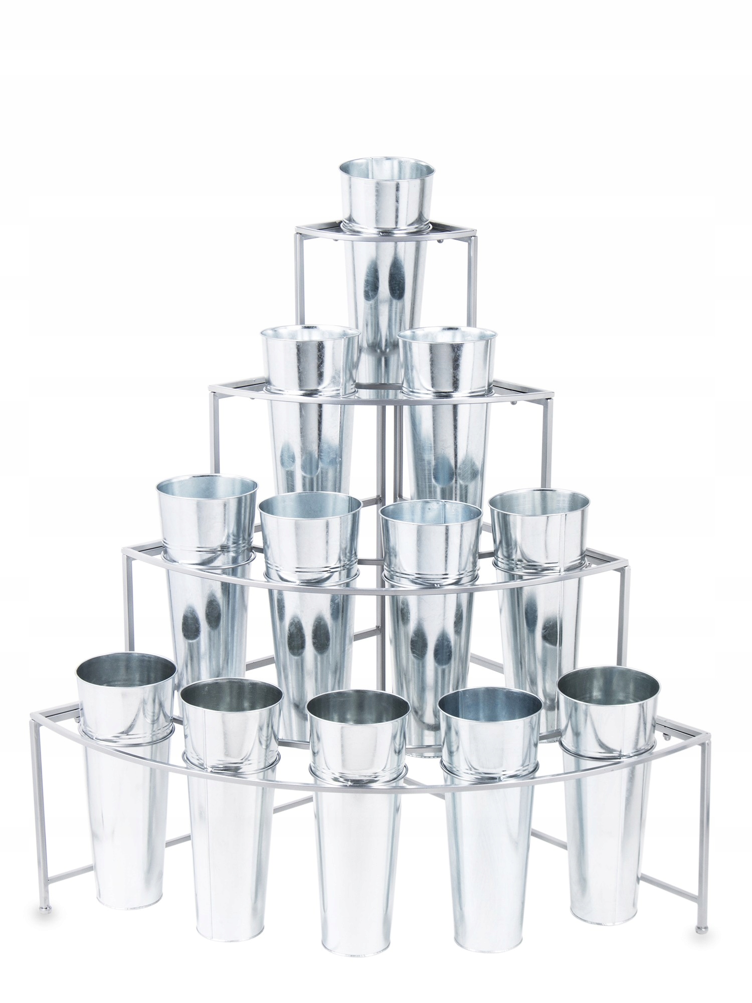 Stojan na kvety do kvetinárstva Veľký rohový strieborný kovový poschodový