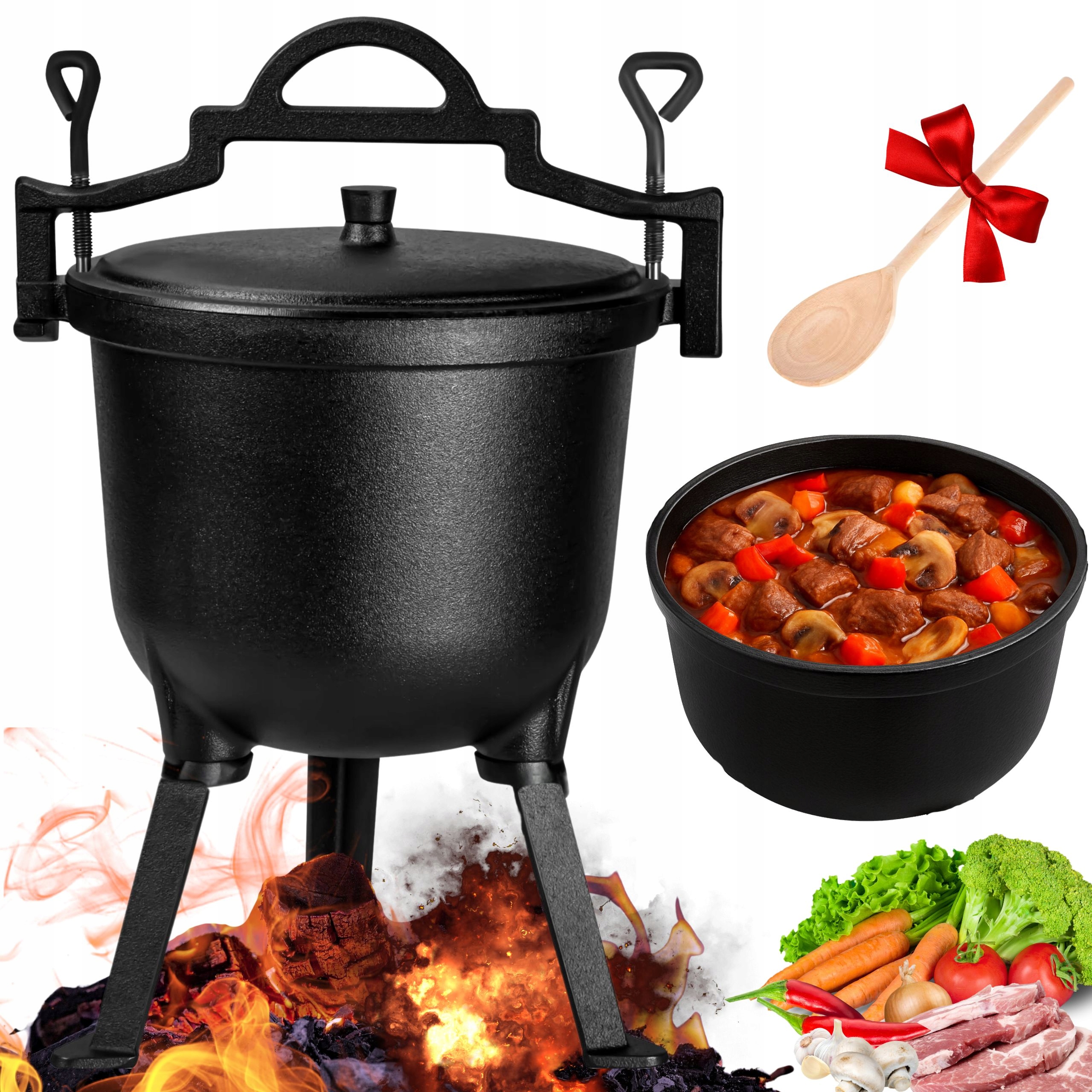 Kociołek Żeliwny Garnek Myśliwski Węgierski 8L Na Ognisko Grill Pieczonki