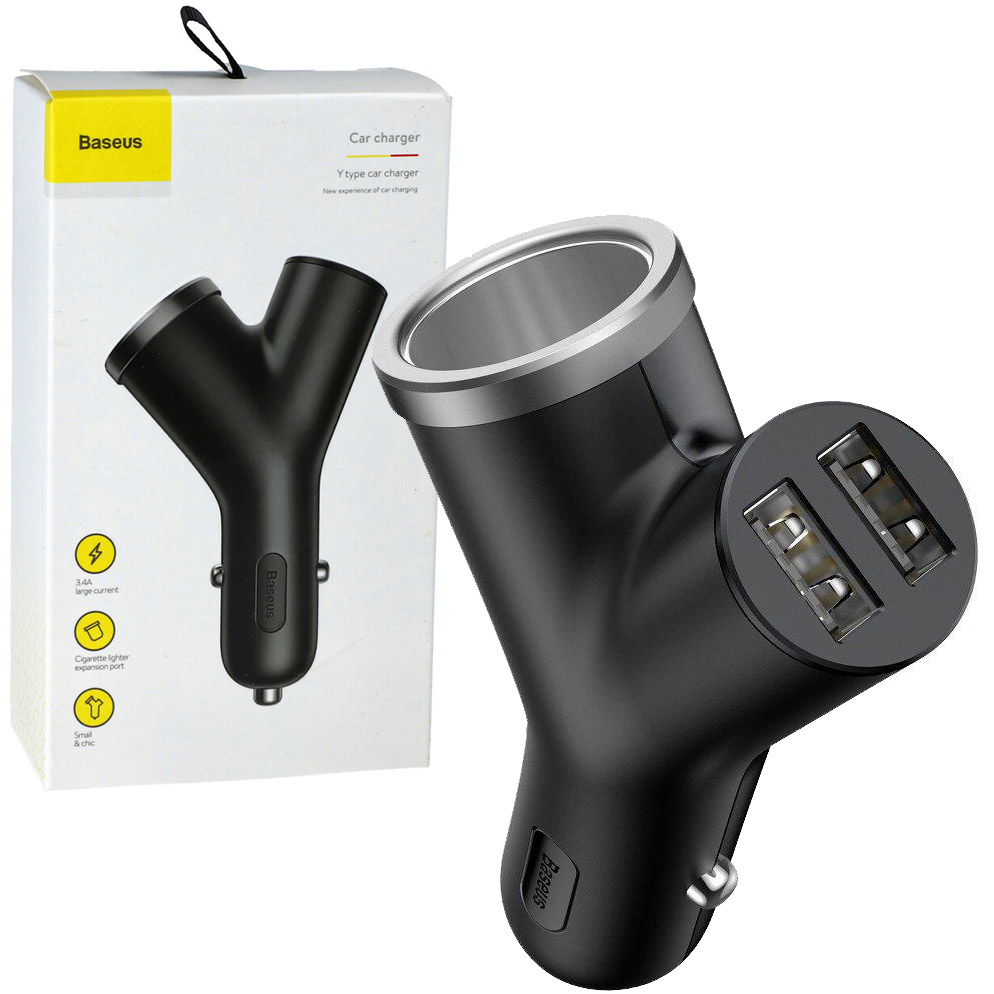 

Ładowarka samochodowa Baseus Y Type, 2xUSB-A, 3.4A