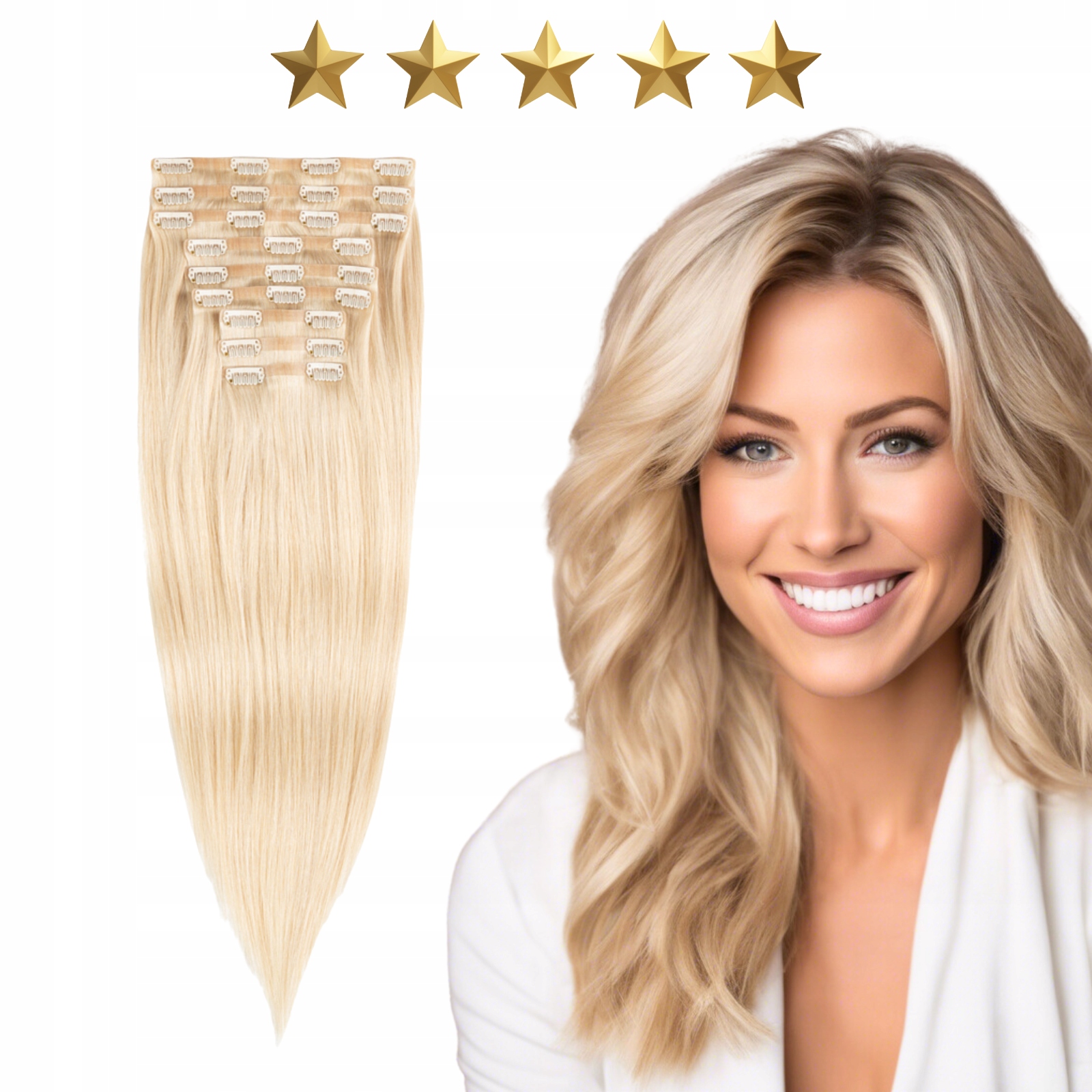 Připínáčky na klipsy, přírodní bezešvé vlasy 50 cm 180 g #60 světle blond
