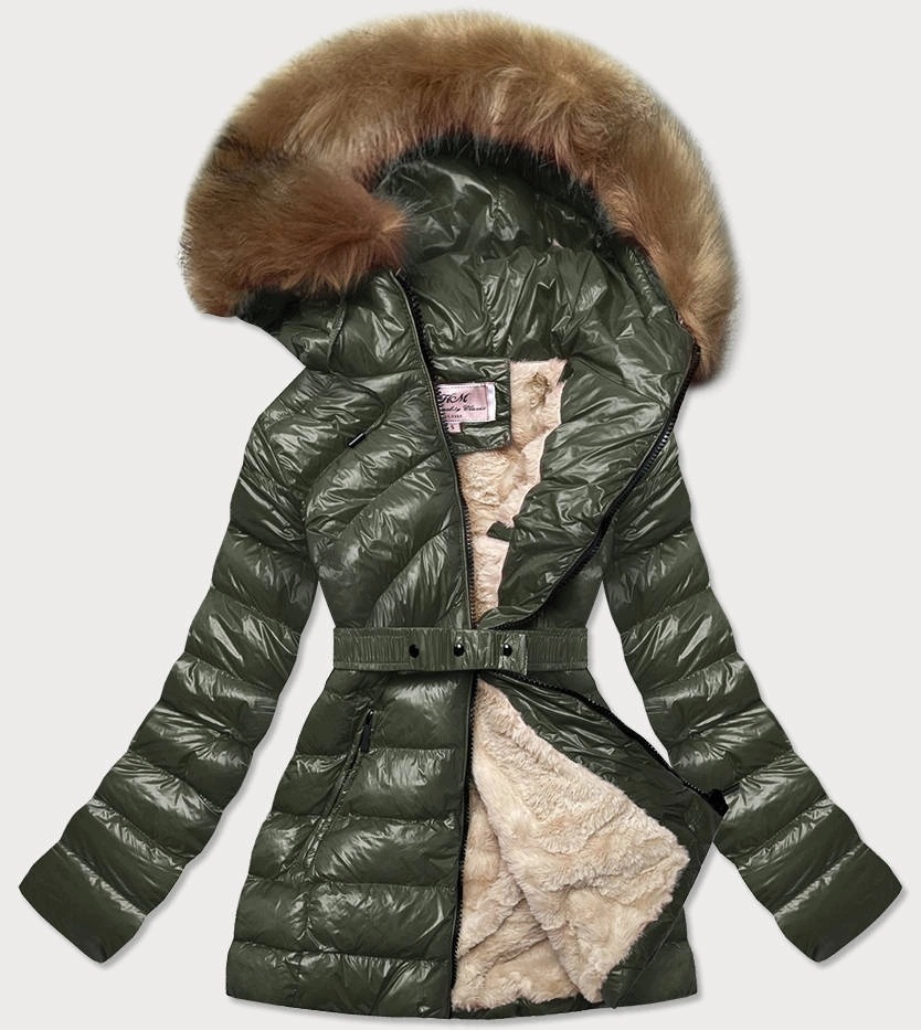 Lesklá Zimní Bunda W674 Khaki XXL (44)