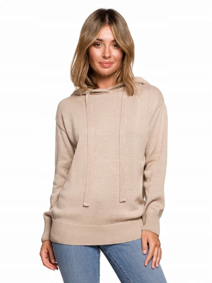 

Eu S/m BK073 Sweter z kapturem - beżowy Eu S/m