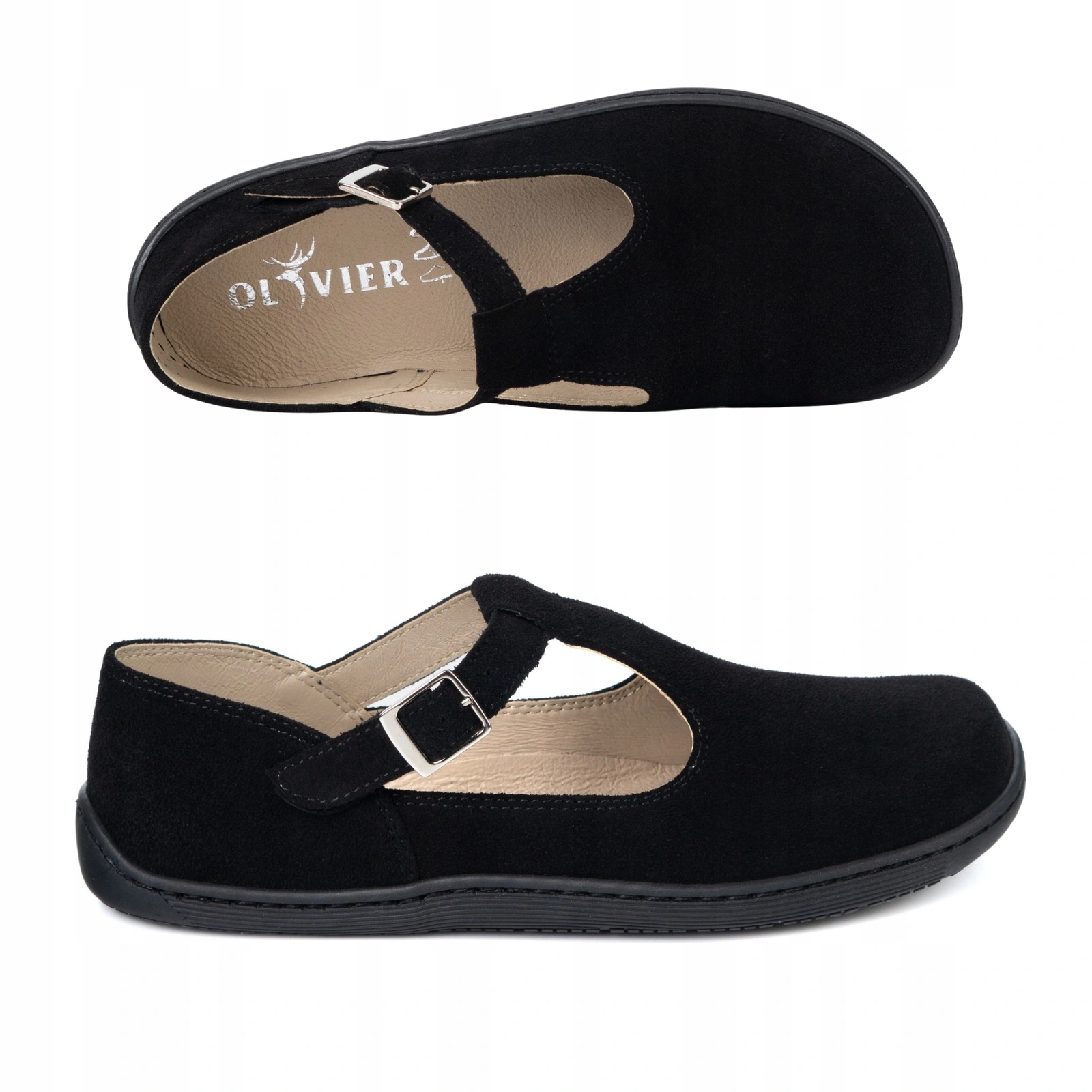 Dámské kožené barefoot boty Olivier Iria spona černý velur 42