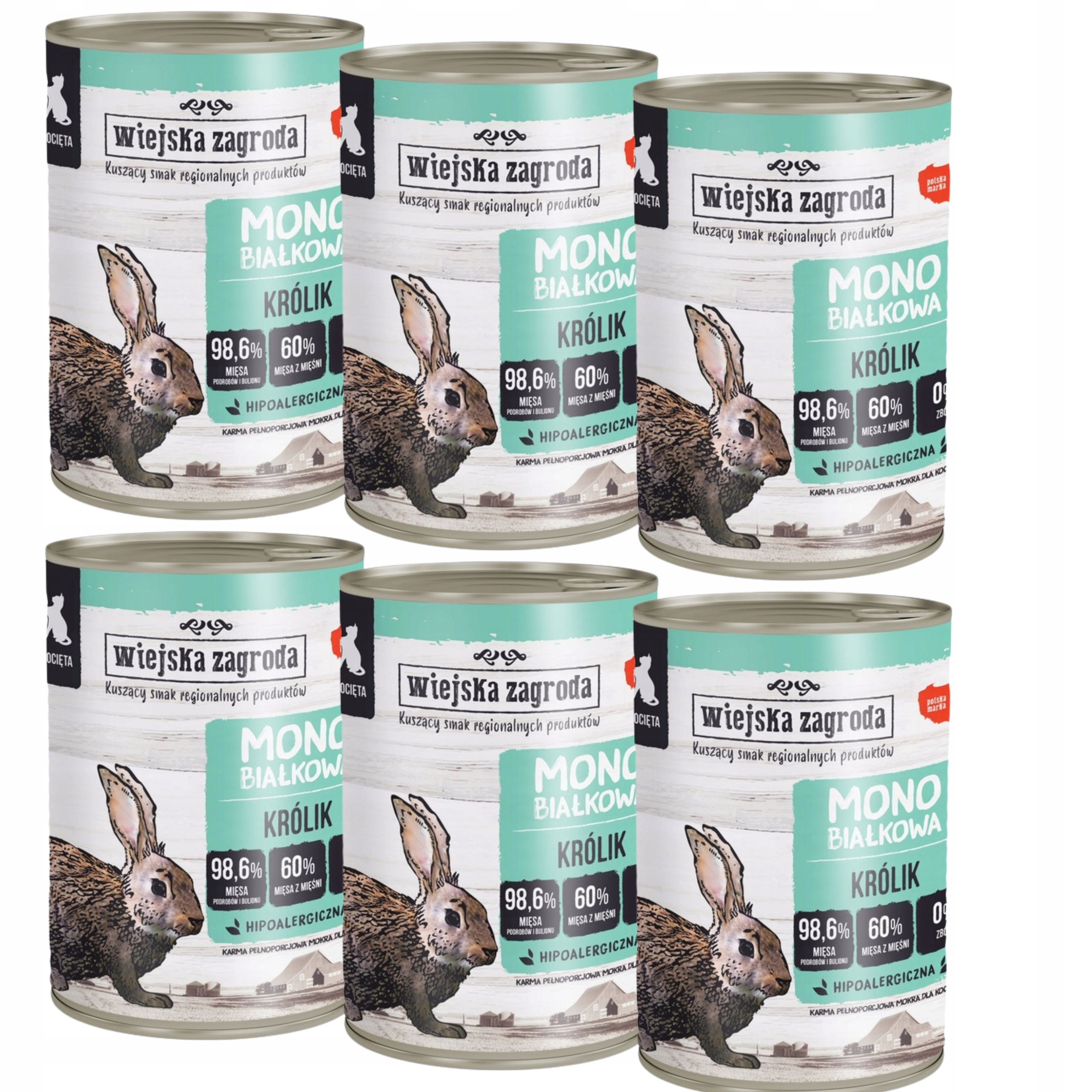 Zestaw Wiejska Zagroda karma mokra dla kociąt Monoproteinowa Królik 6X400g