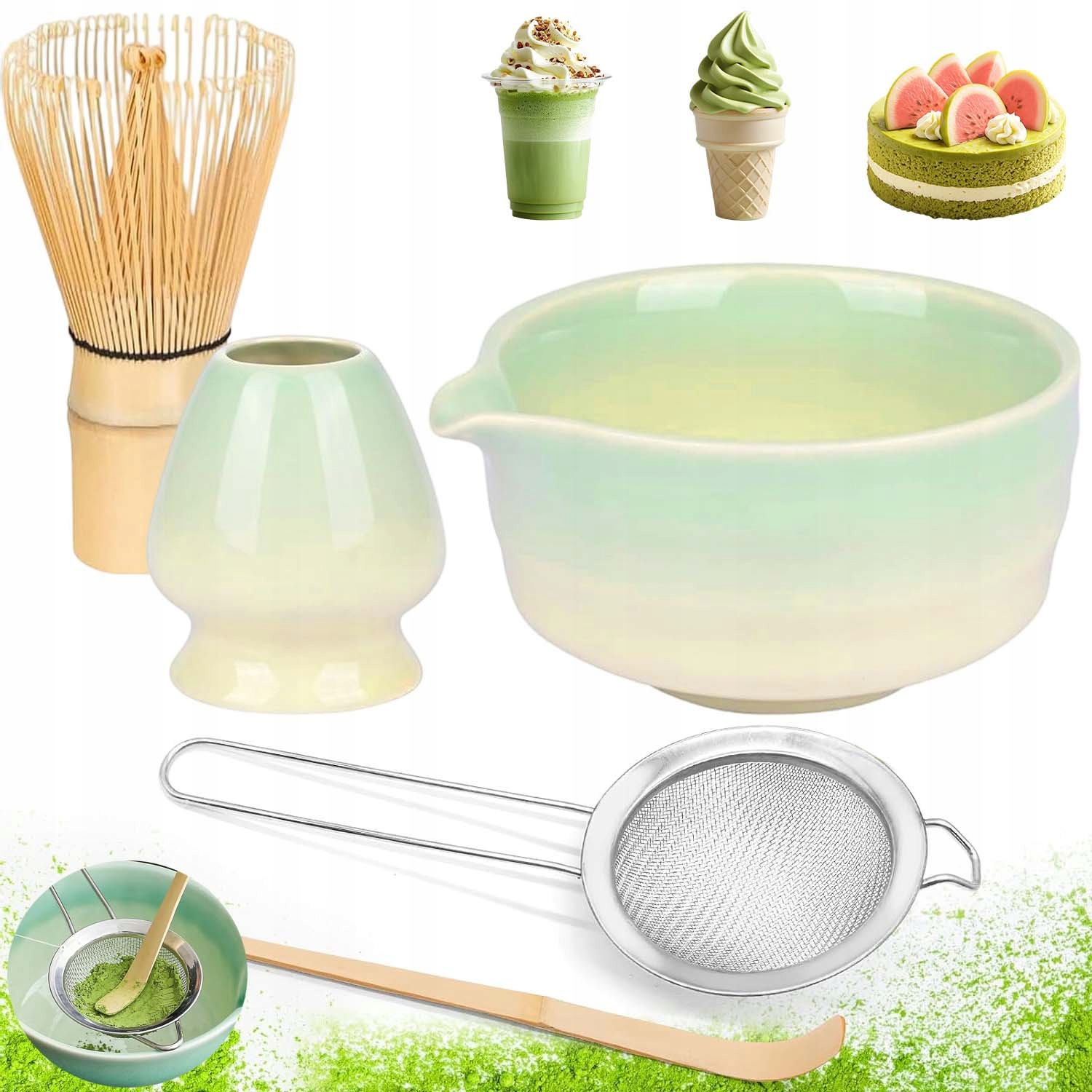 Levně Dárková Sada Na Čaj Matcha Šálek Metla Bambusoey Gradient 5V1