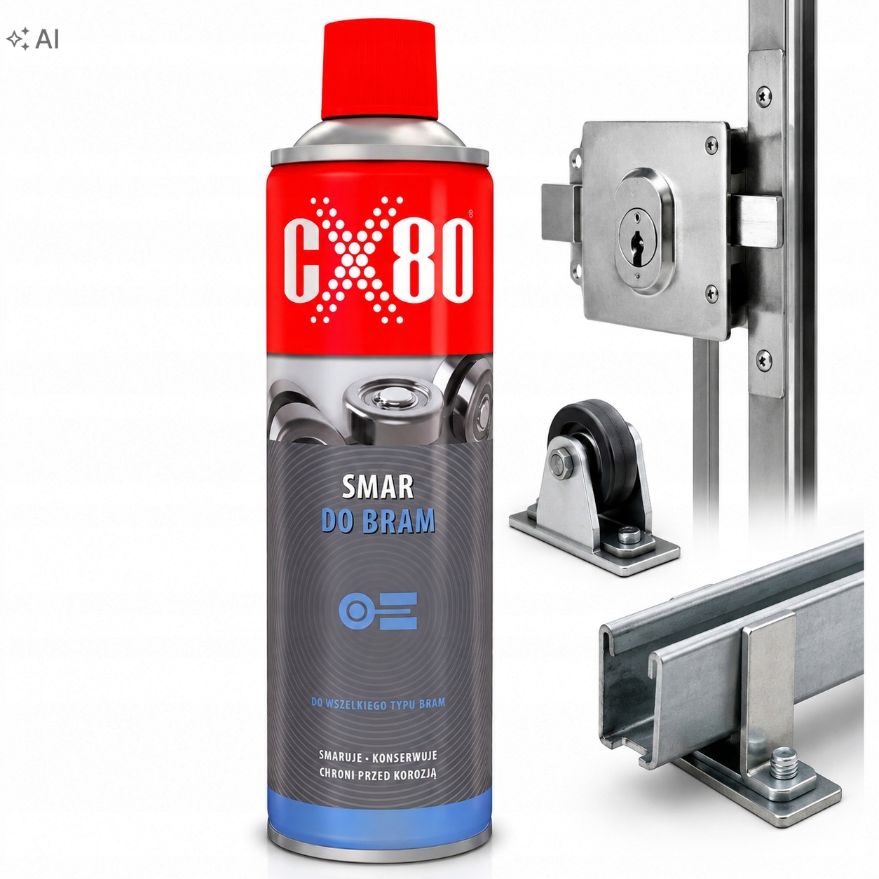 Smar do Bram Zamków Prowadnic Likwiduje Piski Zgrzyty Spray 500 ml CX80