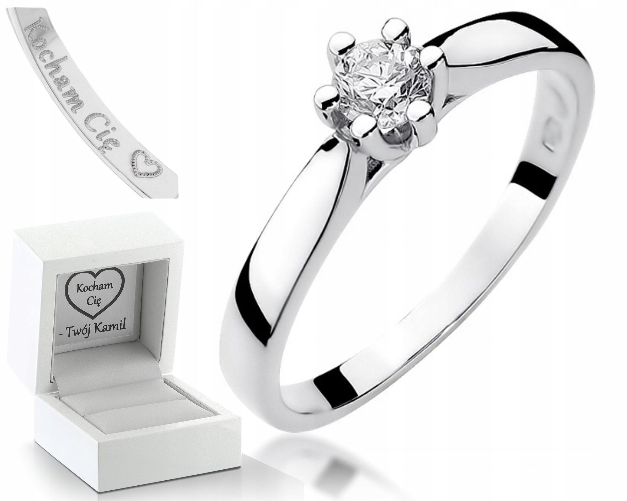 Prstýnek Briliant Bílé Zlato Gravírování