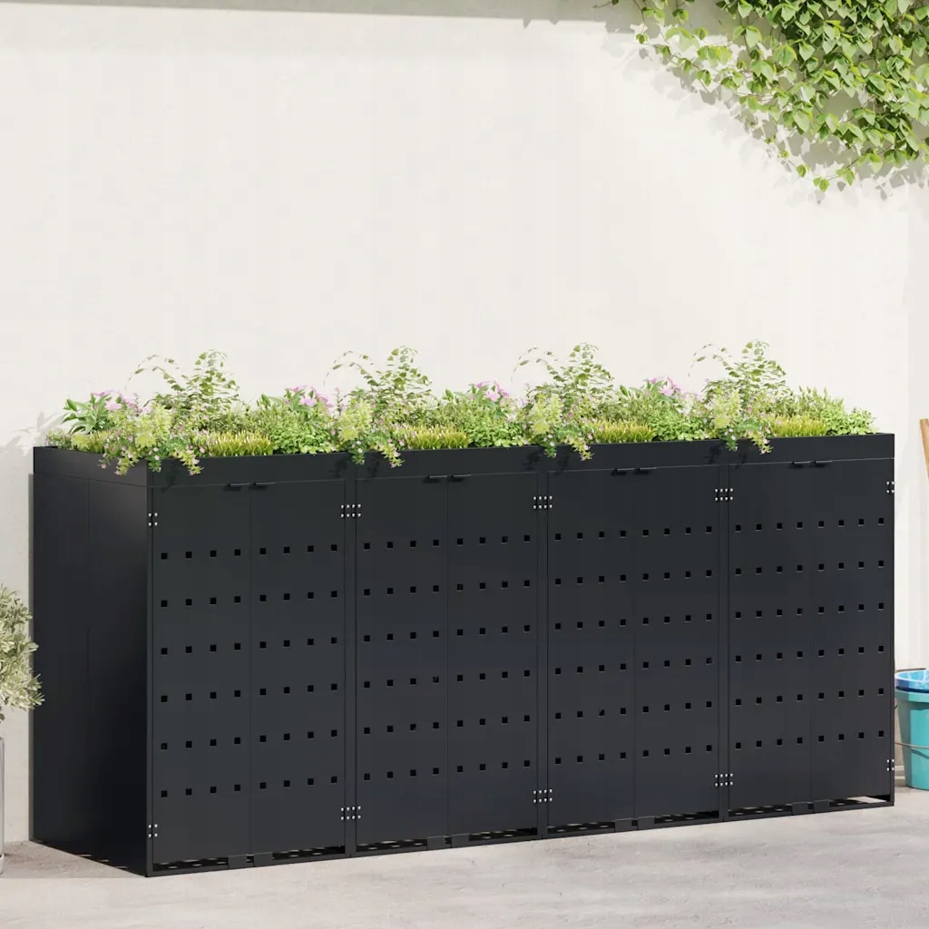 vidaXL Úložný box na 4 popelnice Černá 272 x 77,5 x 121,5 cm