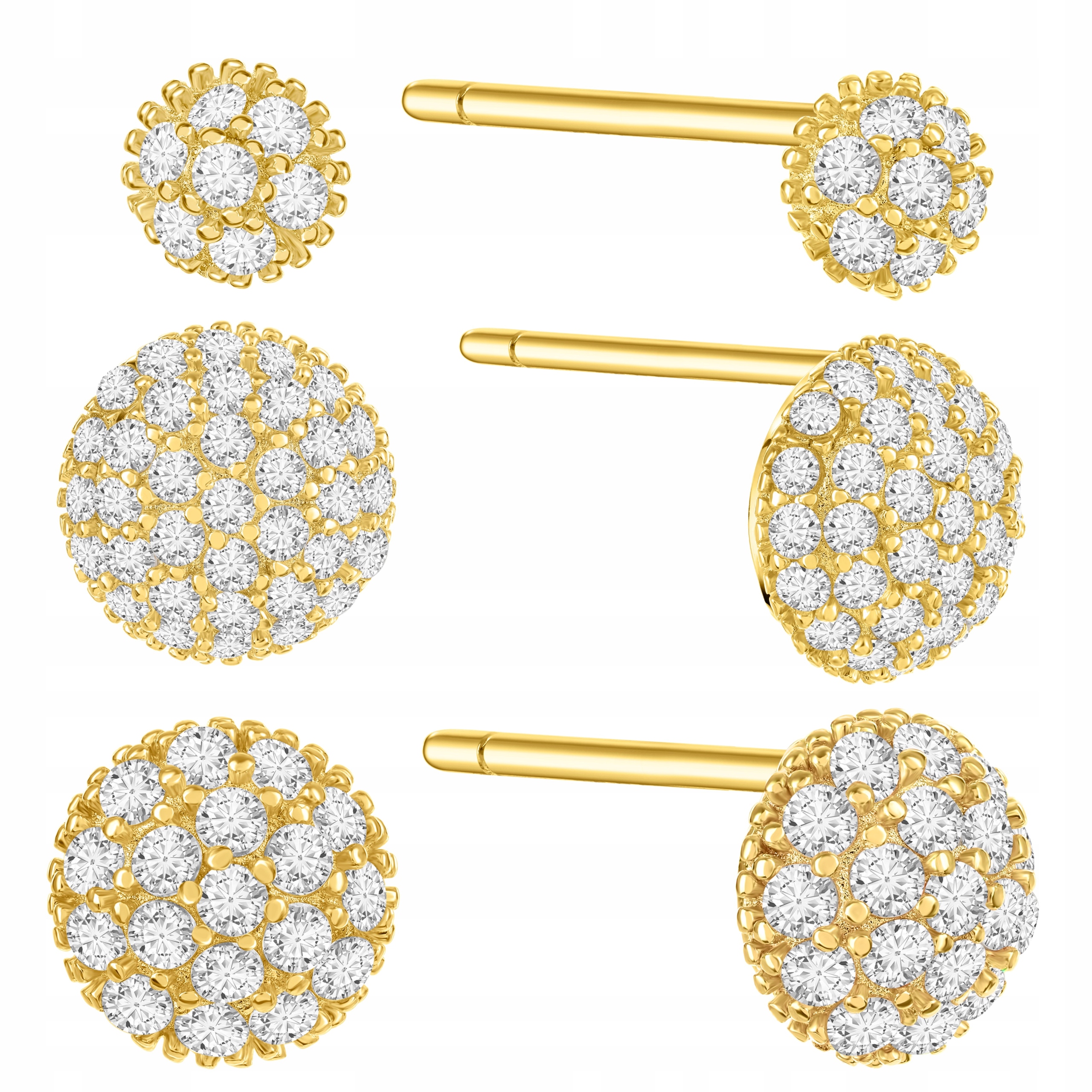 Kolczyki Pozłacane Okrągłe z Cyrkoniami 3 Pary Sztyfty Srebro 925 Sadva