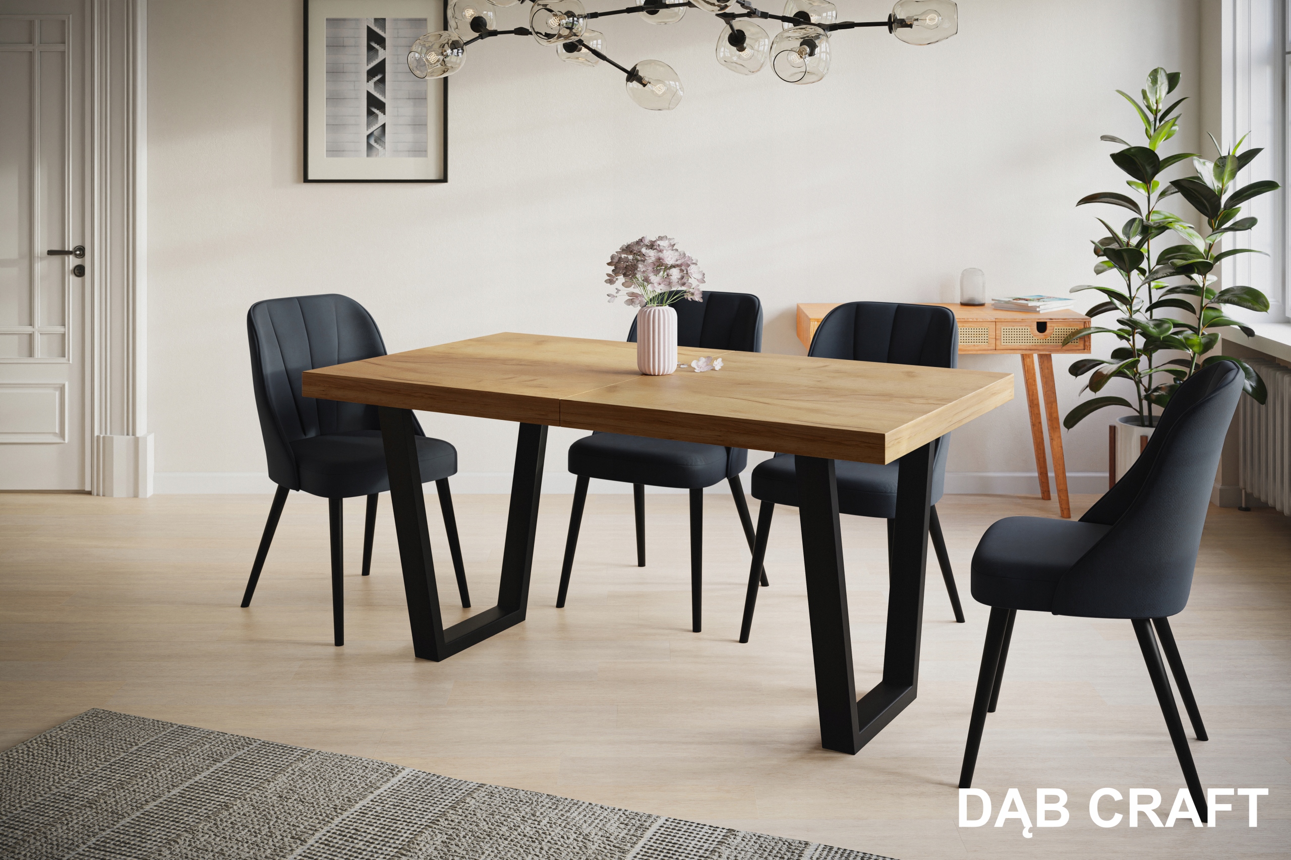 Stół rozkładany 180/280 LOFT metalowe nogi TRAPEZ Kształt blatu prostokątny