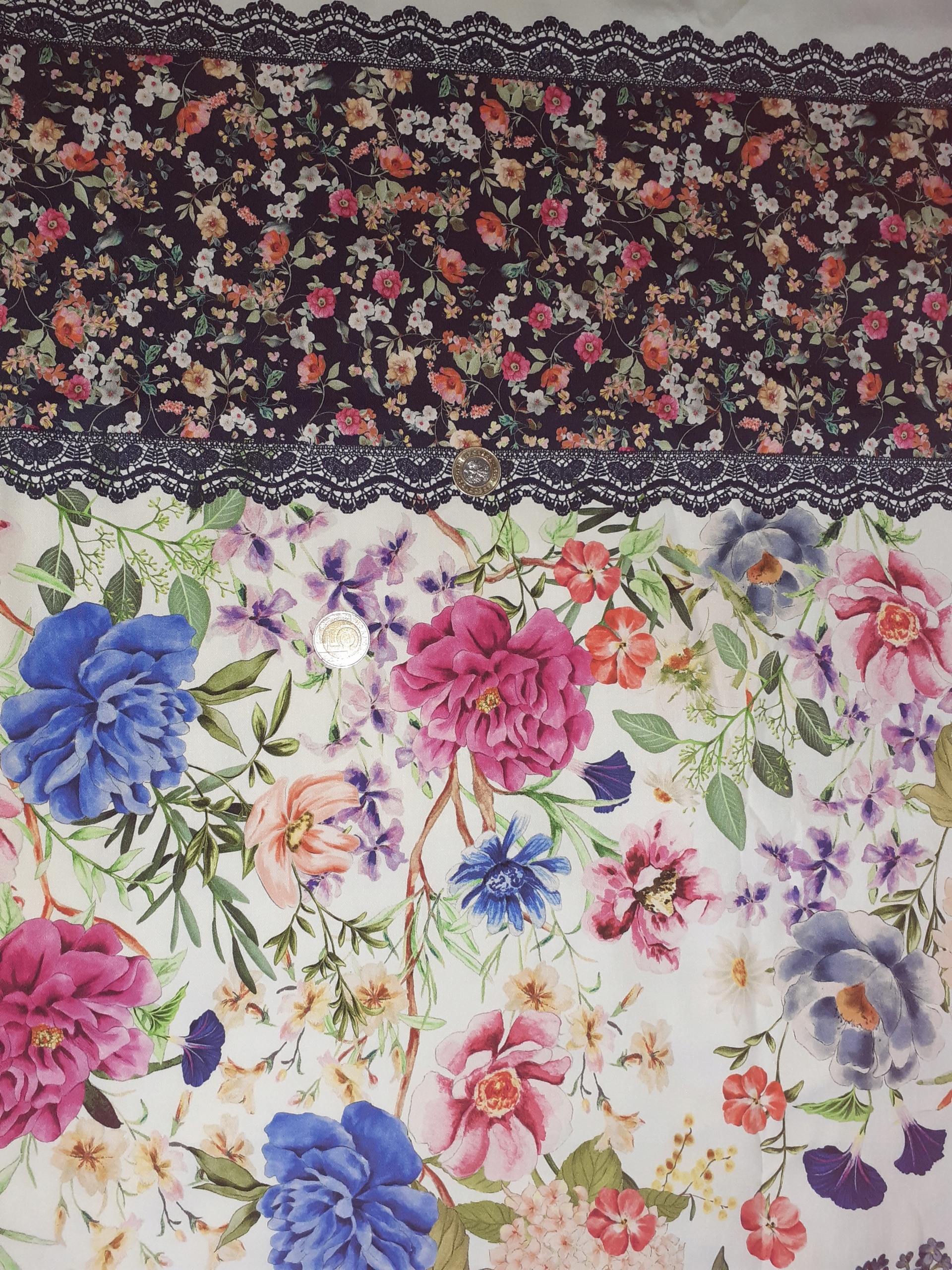 bavlna s elastanem s květy kupón