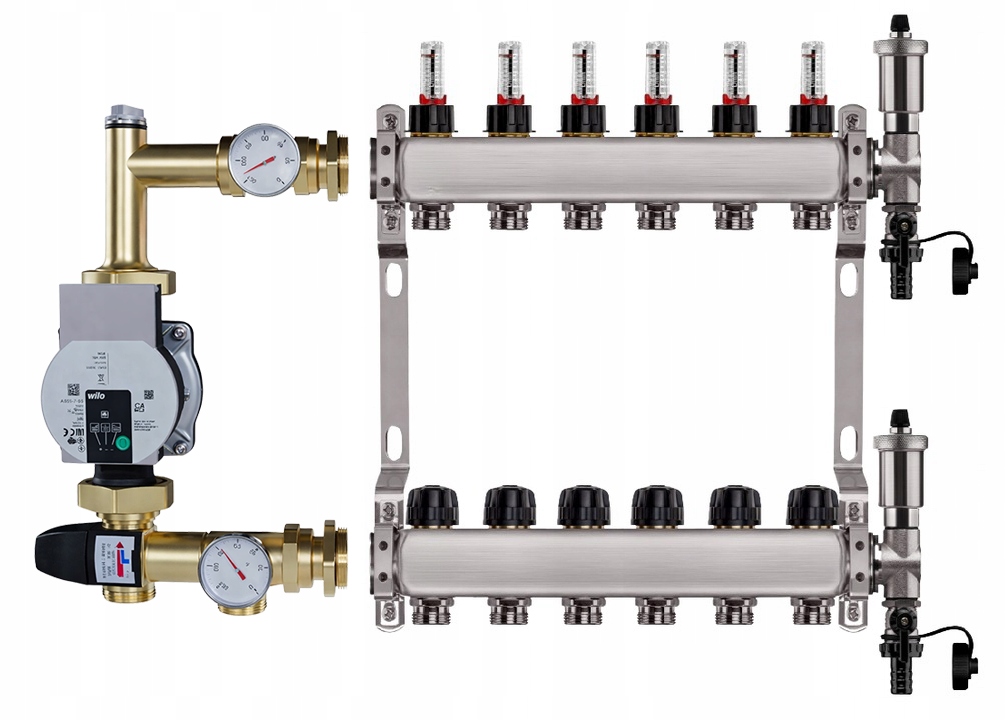 Rozdělovač pro podlahu 6 sekcí nerezový pro vytápění Čerpadlo Wilo
