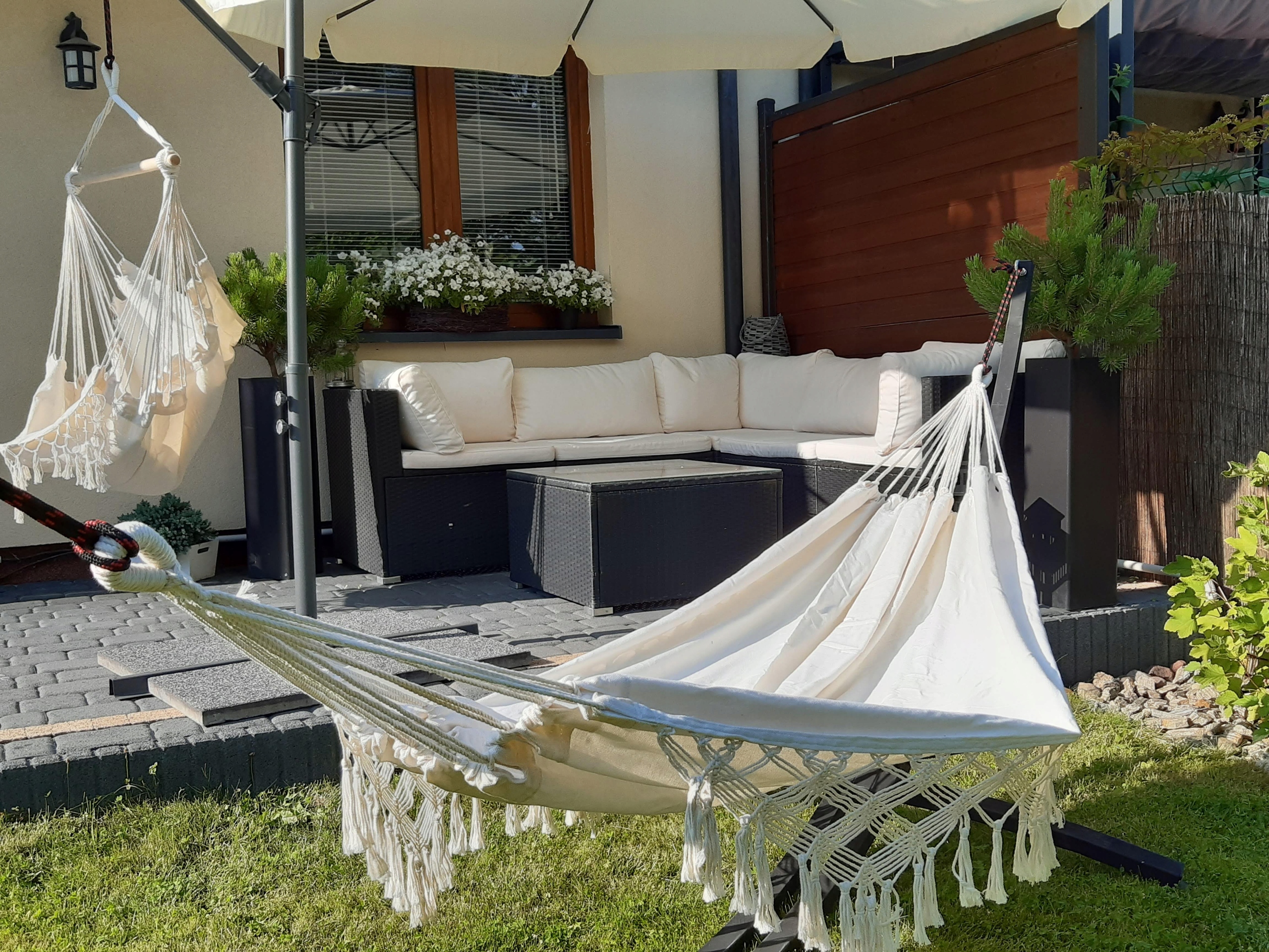 HAMAK BRAZYLIJSKI XL MOCNY OGRODOWY BOHO BALI Z MAKRAMĄ I POKROWCEM beżowy Producent inna