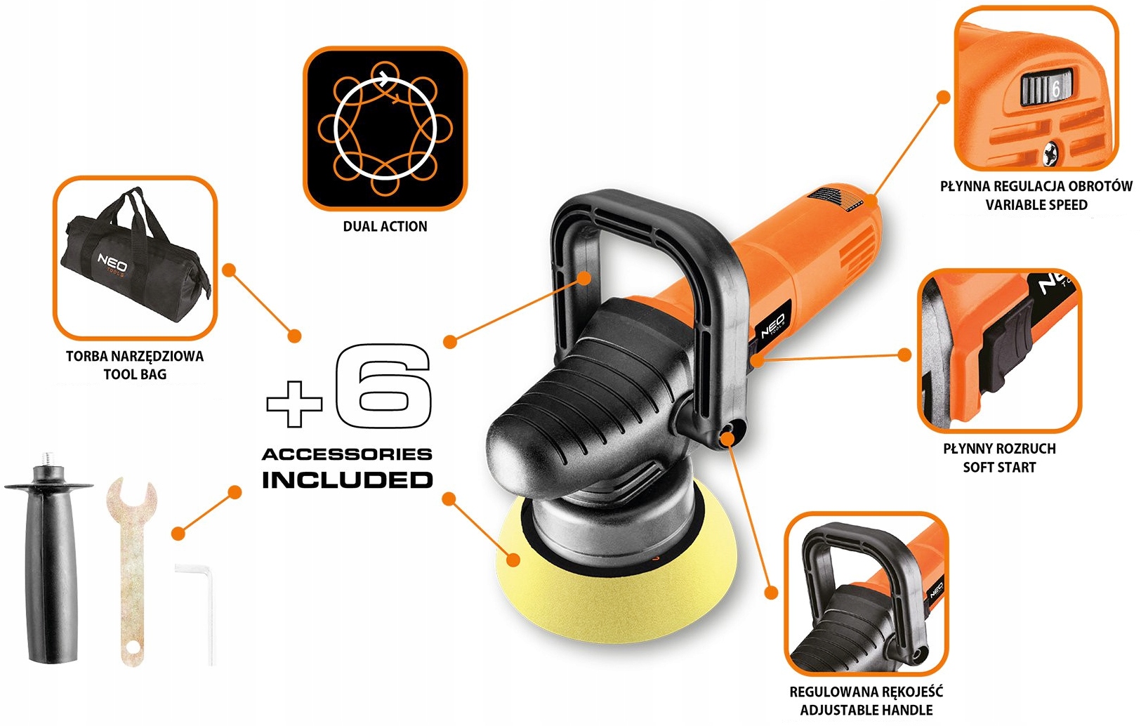POLERKA SAMOCHODOWA OSCYLACYJNA MIMOŚRODOWA DO SAMOCHODU LAKIERU SIECIOWA Stan opakowania oryginalne