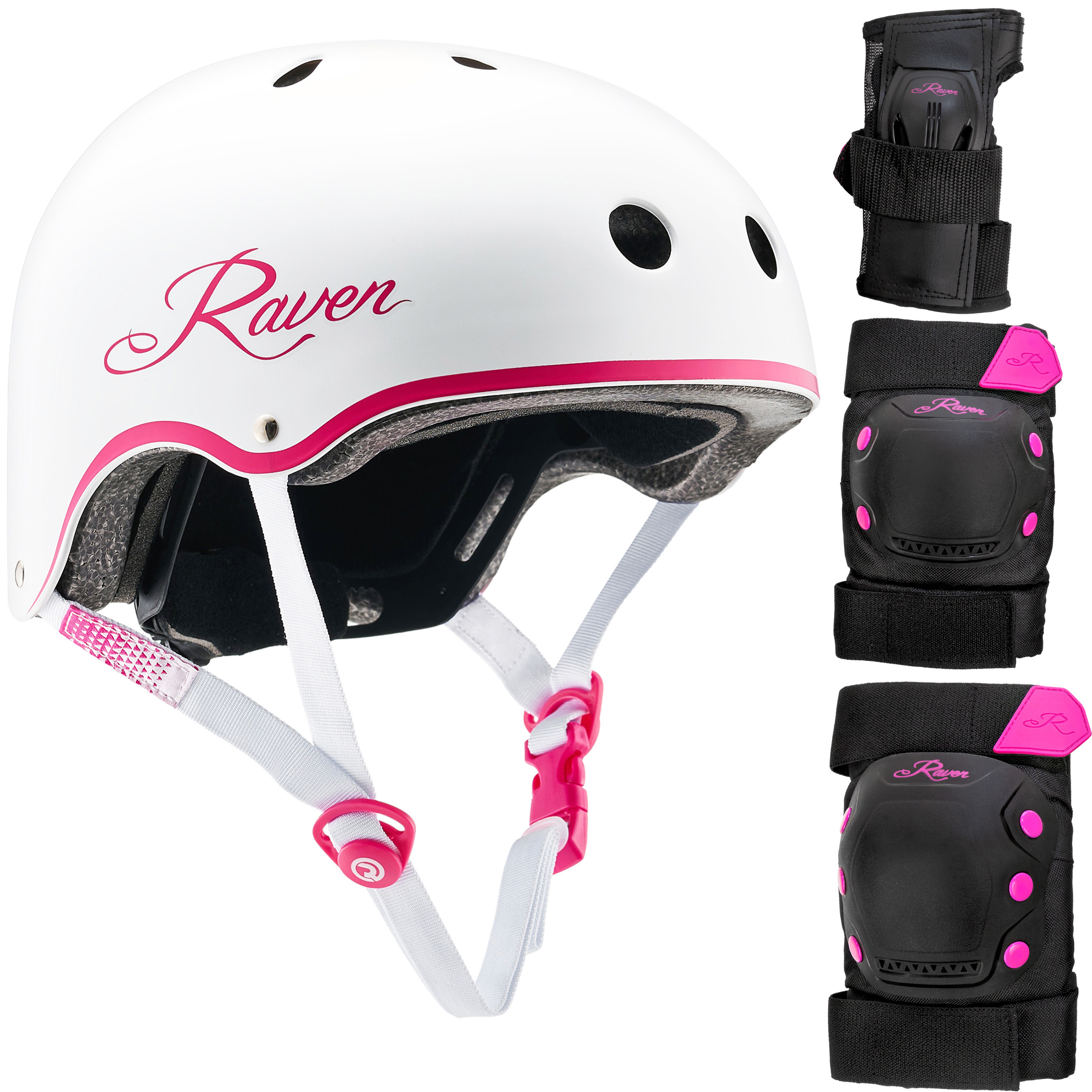 Zestaw Raven Kask Essto White/Pink M Ochraniacze Dexard Black/Pink M