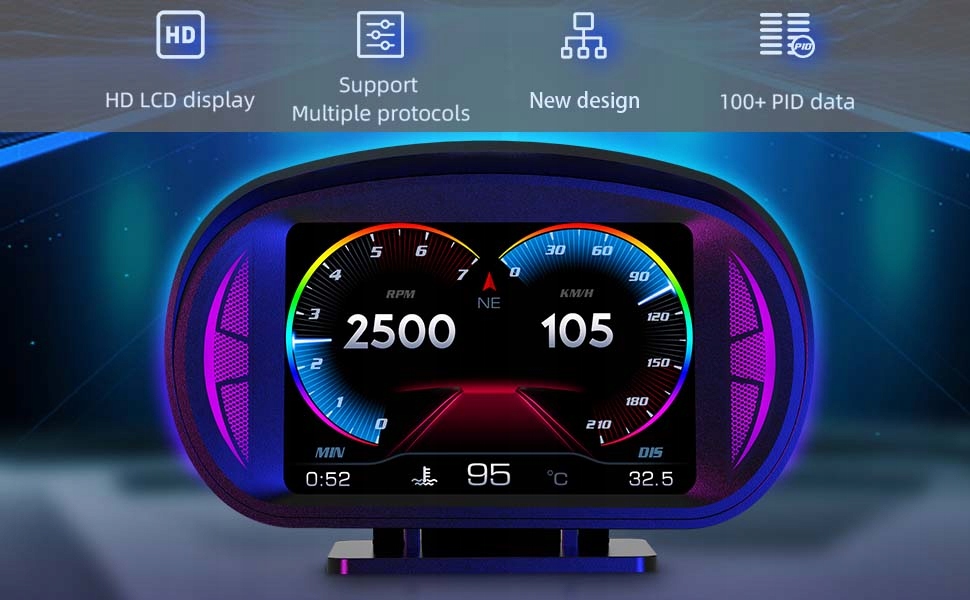 Universal Car HUD OBD2 Prędkościomierz Obrotomierz Producent bez marki