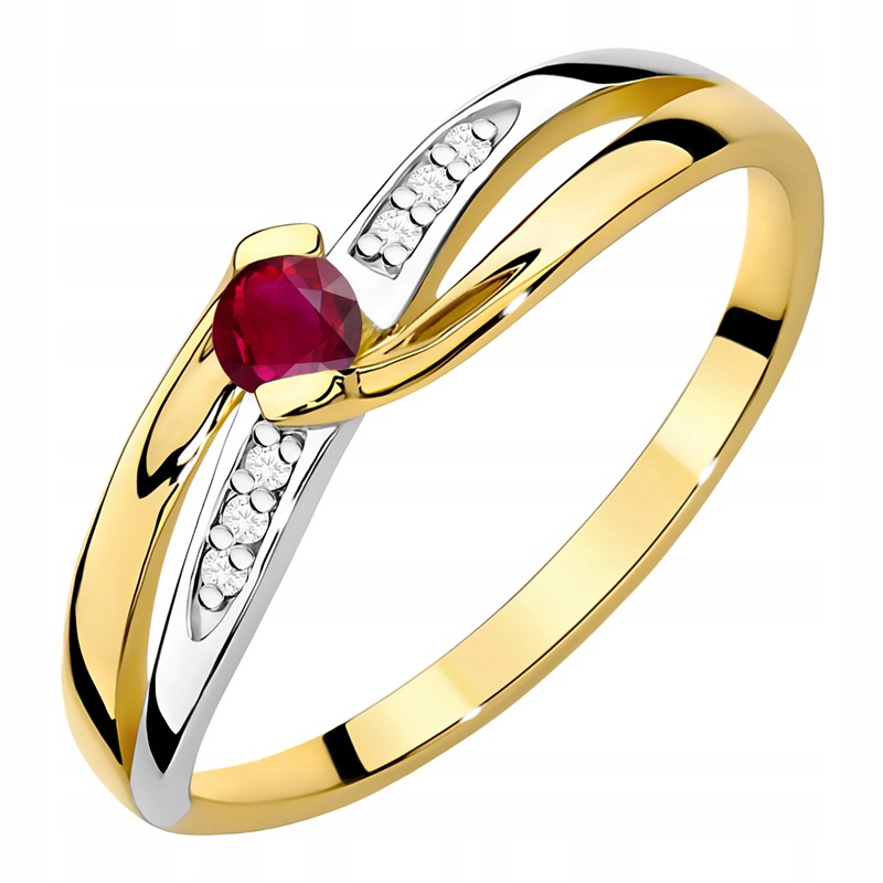Zlatý Prstýnek pr. 585 Zásnubní s brilianty 0,03 ct a Rubínem 0,15 ct