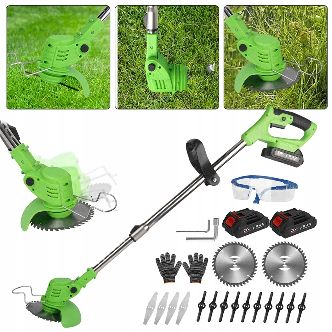 Křovinořez na trávy s 3 čepelemi a lithiovou baterií 2000 mAh jako dárek