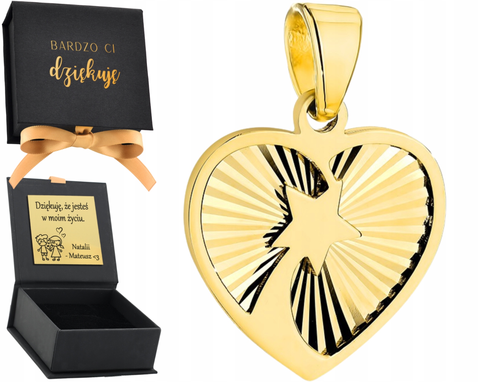 Zlatý přívěsek Zlato 585 Diamantové srdce s hvězdičkou Certifikát Dárek