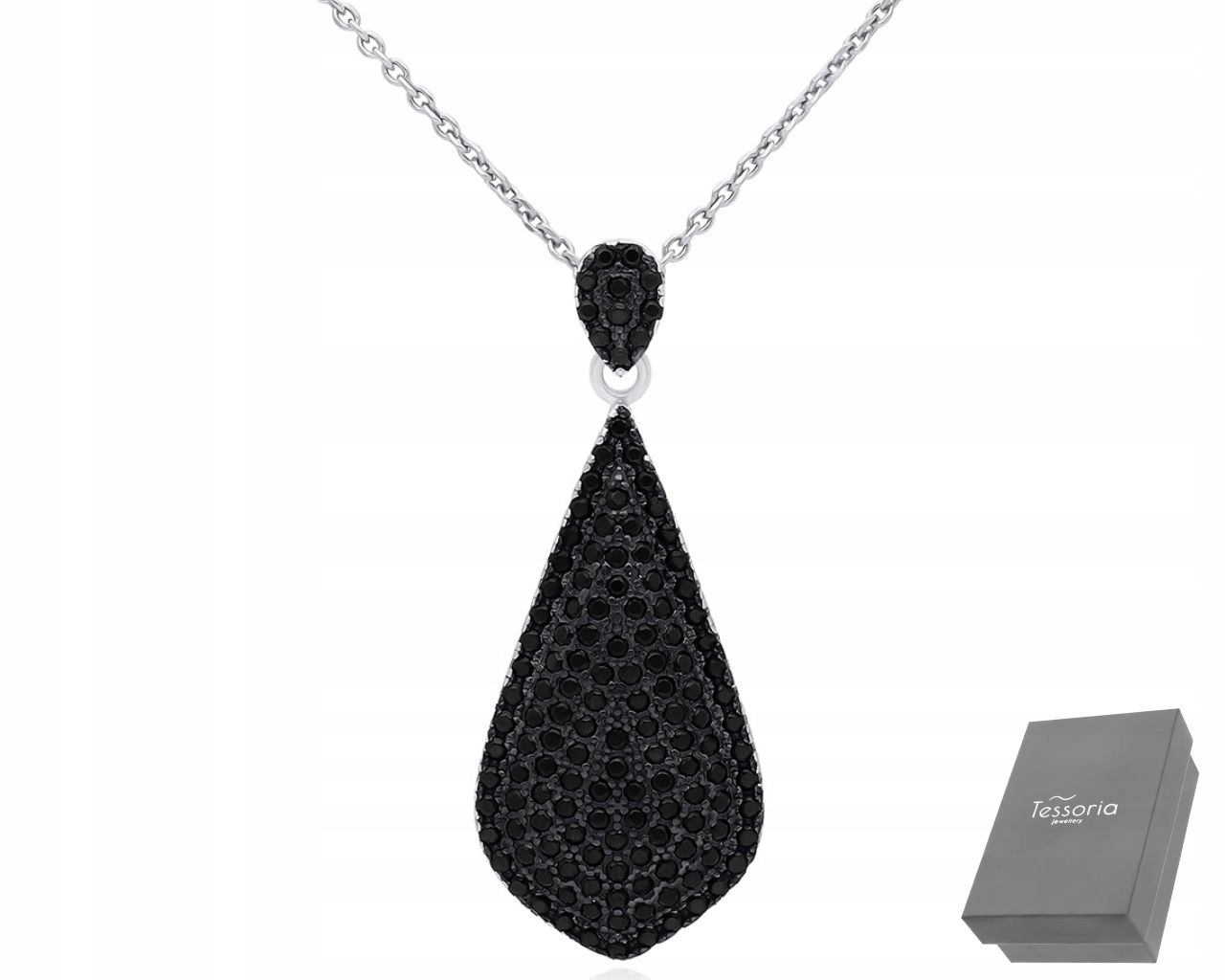 Dámský Stříbrný Náhrdelník Štíhlý Přívěsek Černé Zirkony délka 45 cm ryzost 925