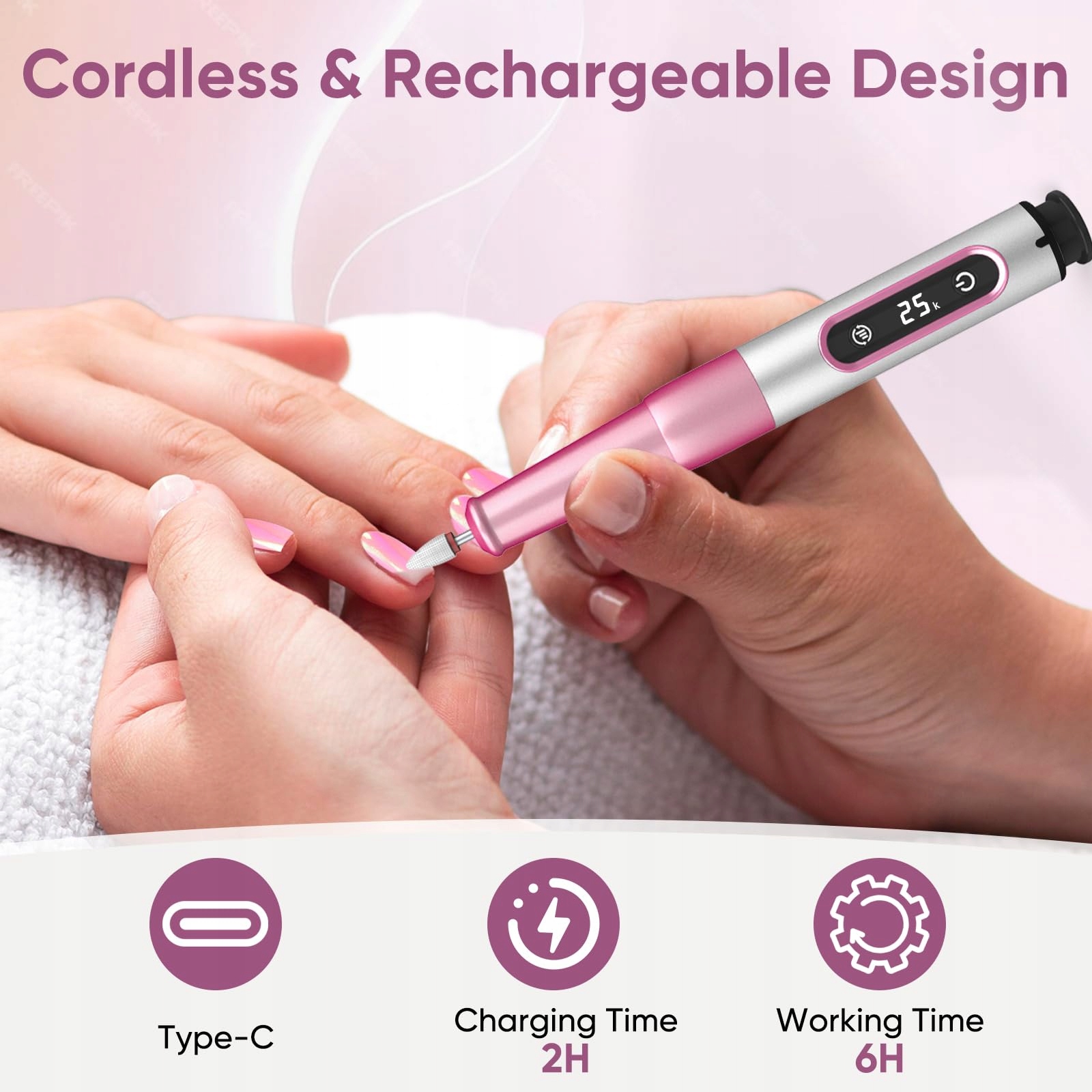 OUKZON Frezarka Do Paznokci Bezprzewodowa 12w1 Zestaw Manicure Pedicure — miniatura 2