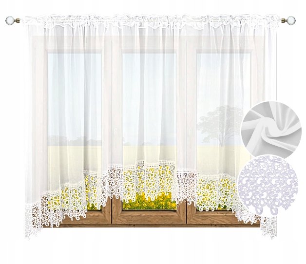 FIRANA GOTOWA GIPIURA ŁUK 180x400 BIAŁA WOAL