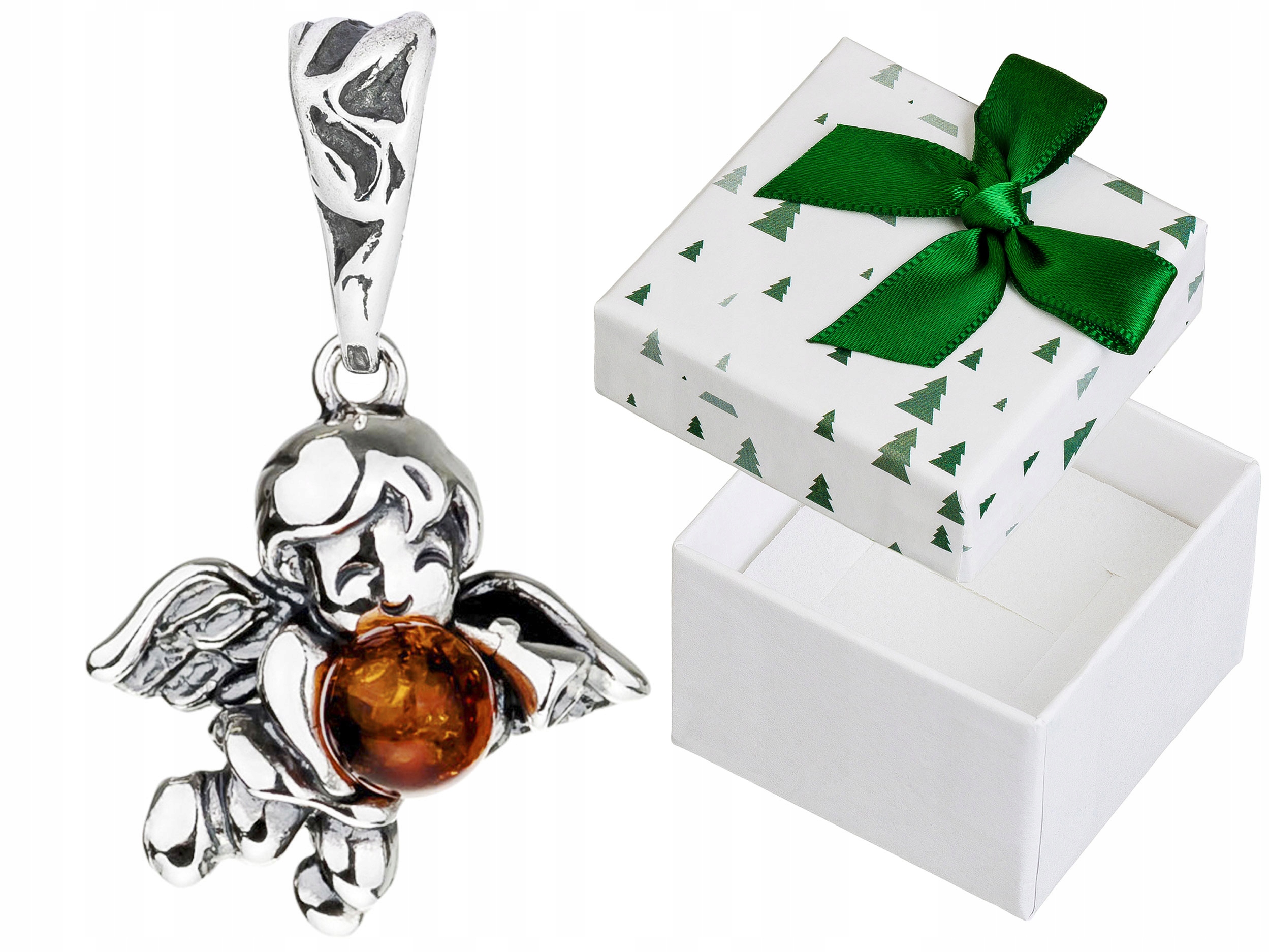 Stříbrný přívěsek Anděl s jantarem Malý oxidovaný Přívěsek Anděl 925