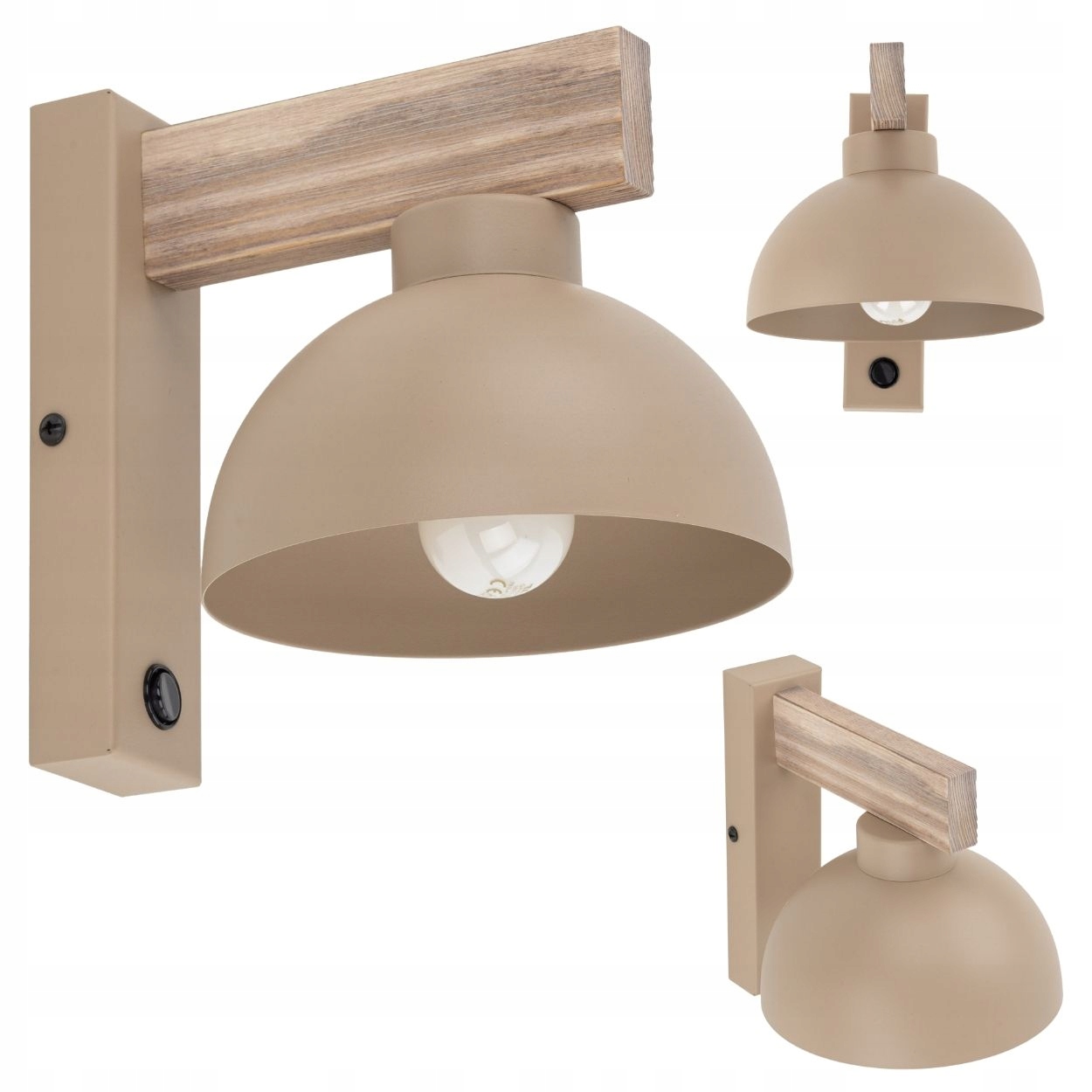 Nástenná Stena Béžová 1xE27 drevená, moderná loft lampa do spálne