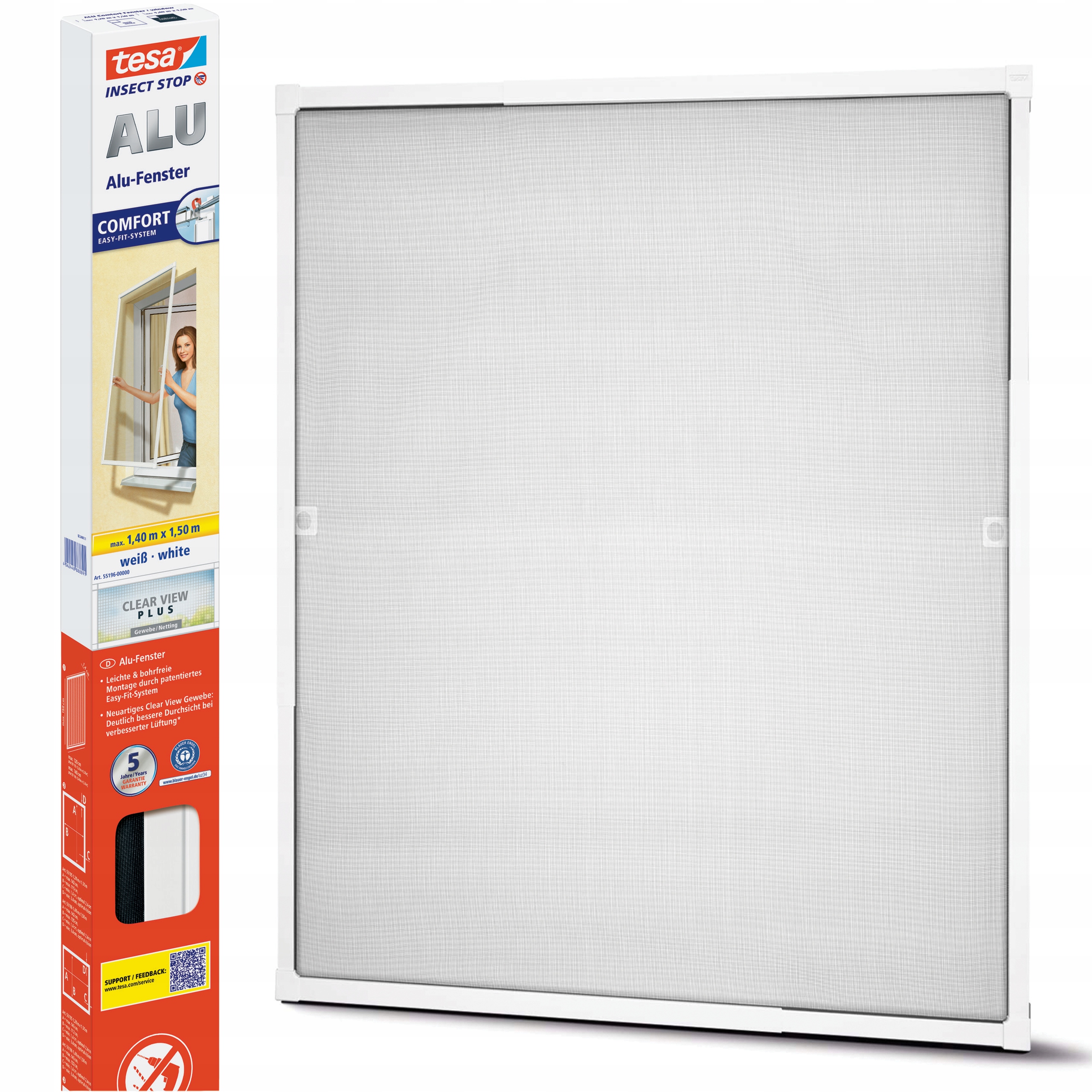 Sieťka na okno hliníková Tesa Sieťka na hmyz 140 x 150 cm biela