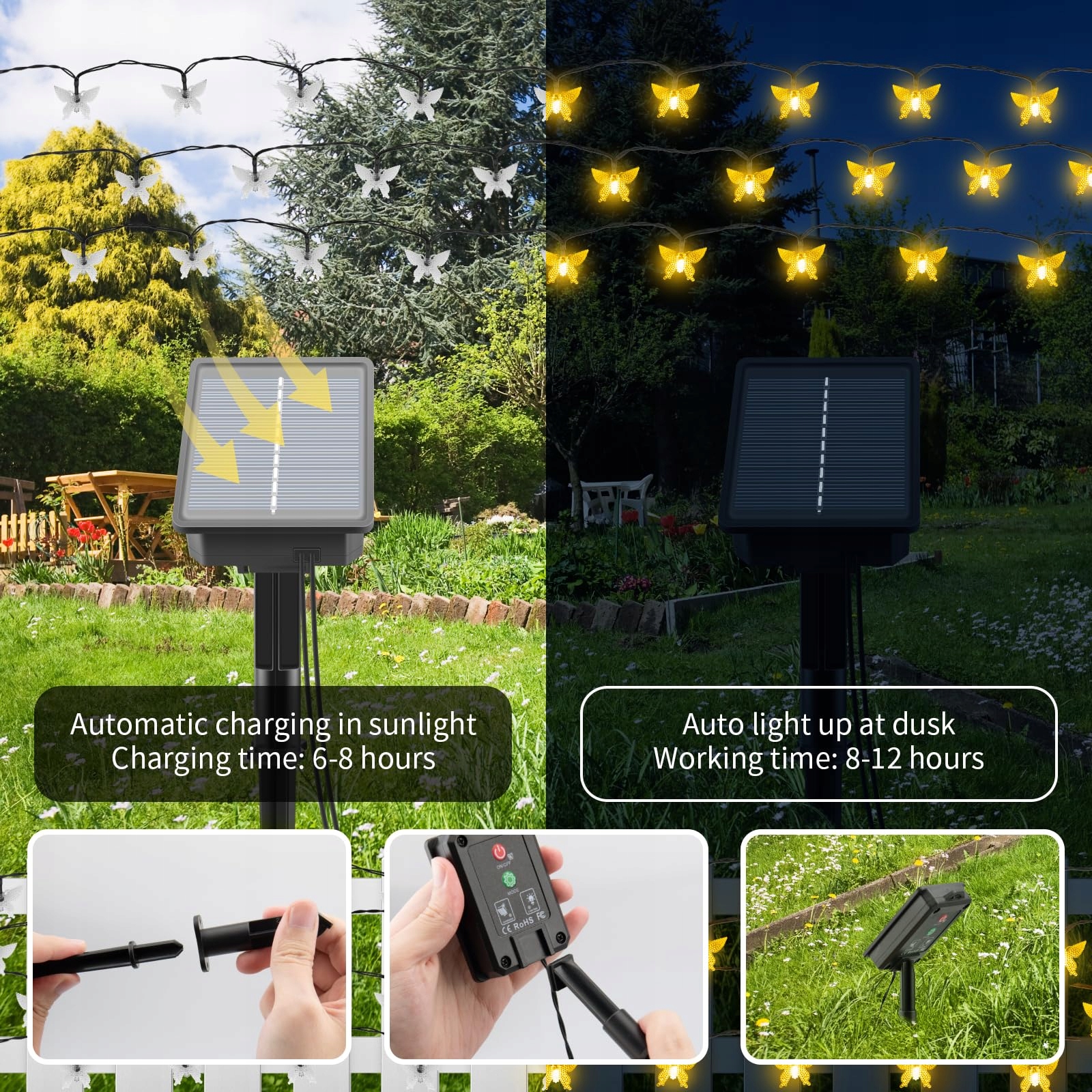 ISISYU Solarna Girlanda Motyle 5M 20 LED Ogród Balkon Taras IP65 — miniatura 5