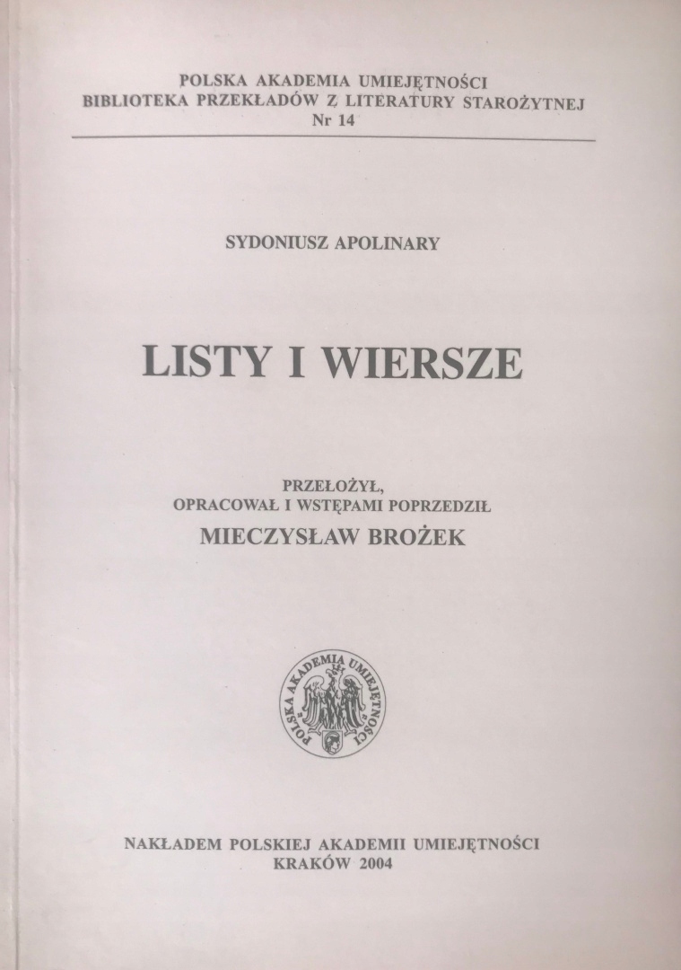 Sydoniusz Apolinary. Listy i wiersze