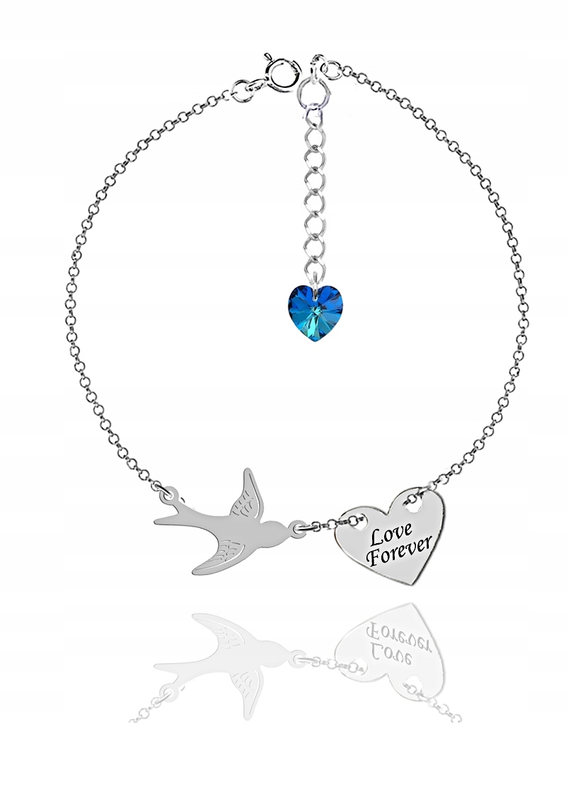 

Bransoletka Jaskółka Serce Z Kr. Swarovski Grawer