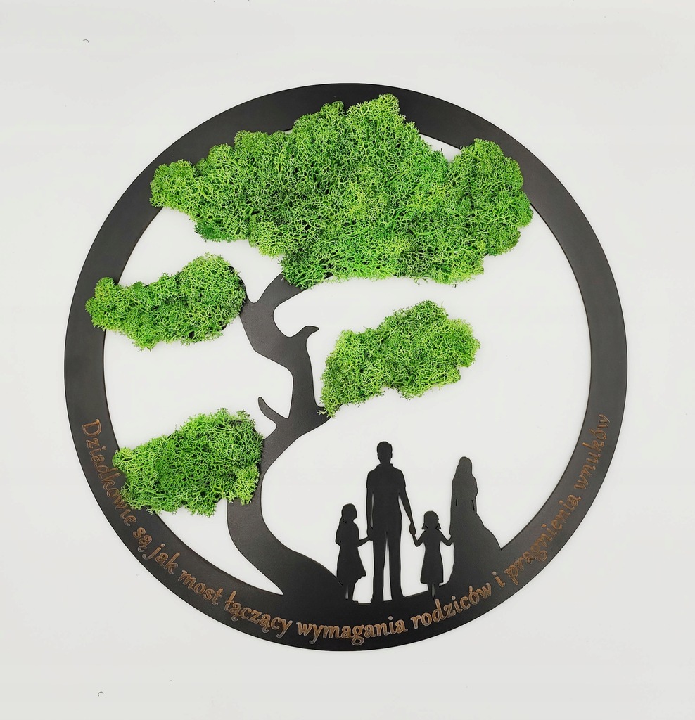 Drzewko Życia Bonsai z Rodziną Dekoracje Ścienna 40cm chrobotek Grawer