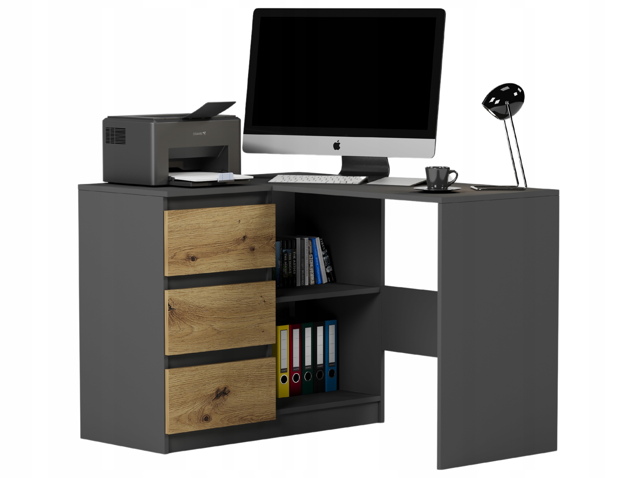 BIURKO NAROŻNE KOMPUTER antracyt mix artisan N4L lewe