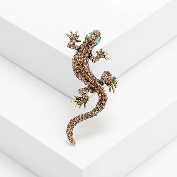 ZŁOTA BROSZKA BIŻUTERIA SPINKA JASZCZURKA GEKON DIAMENTY CYRKONIE 6,5 cm Marka Inna marka