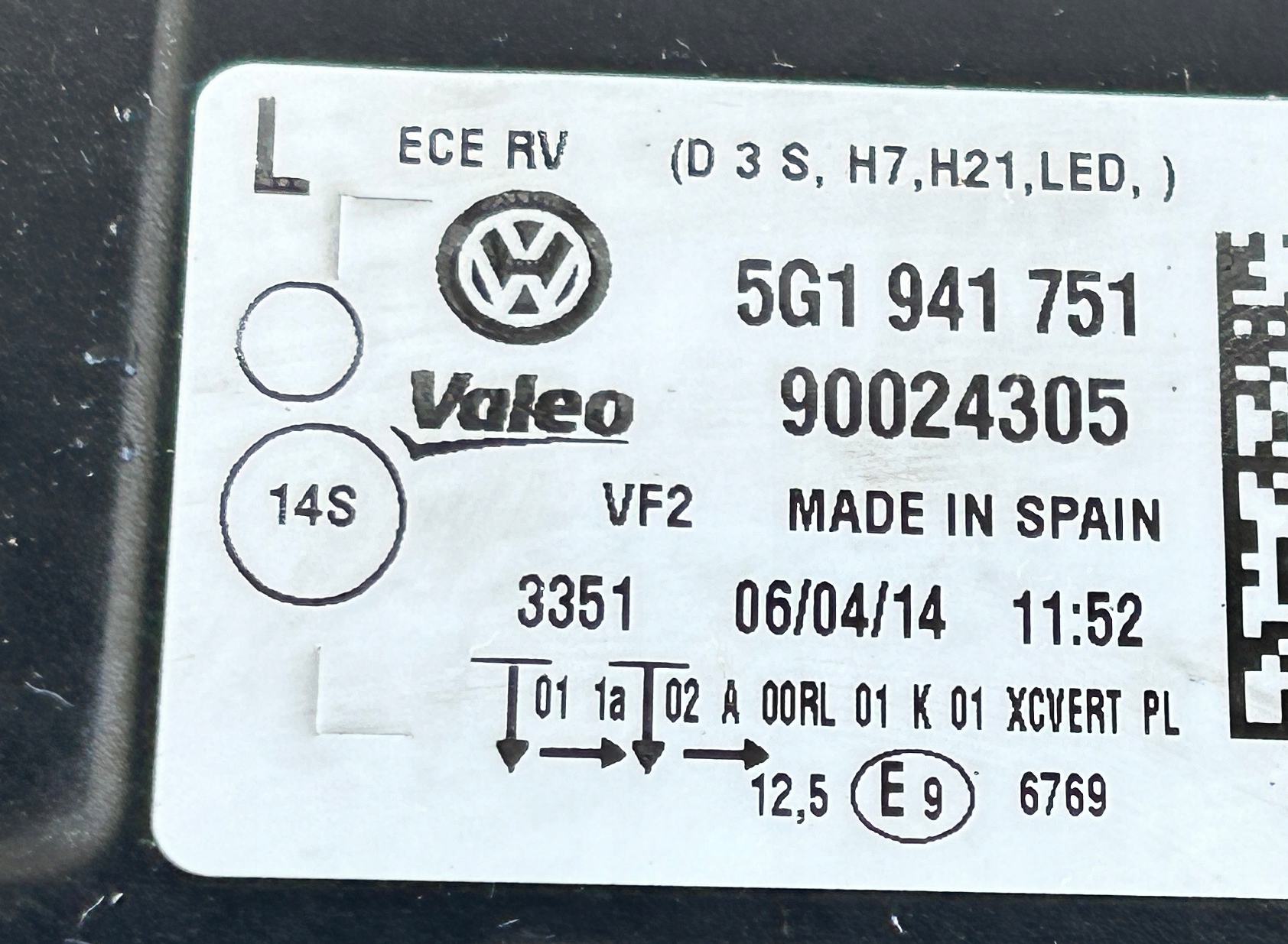 light left front XENON positioning VW GOLF VII 12- 5G1941751 complete