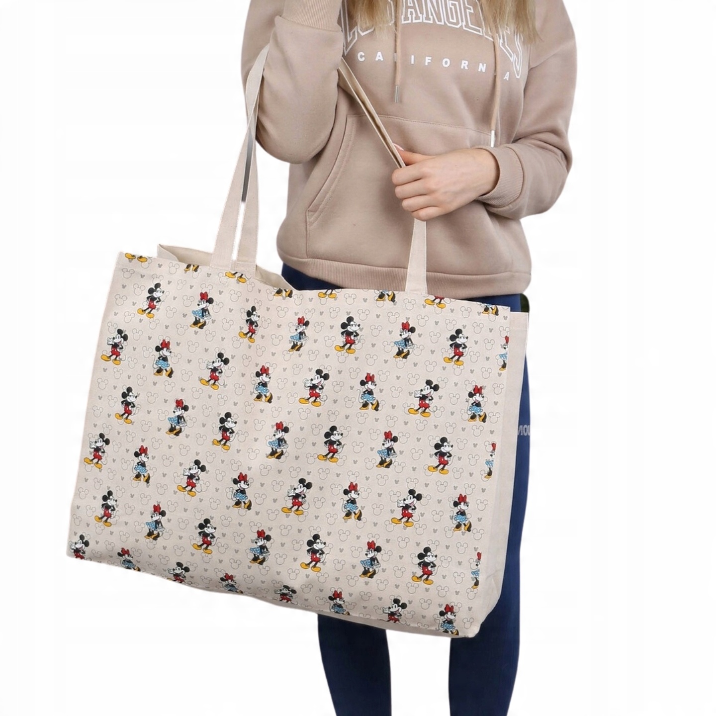 

Beżowa bawełniana torba zakupowa Myszka Mickey