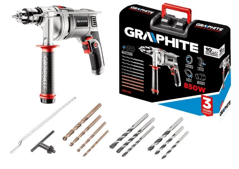 

Graphite Wiertarka Udarowa 850W +10 Wierteł 58G738