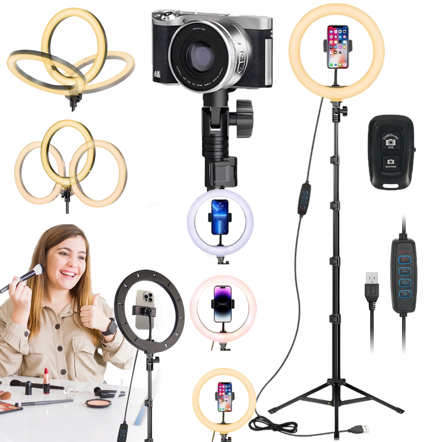 Led Prstencová Lampa 80-190 CM Dálkové Ovládání Bt Velký Stativ Pro Telefon, Černá