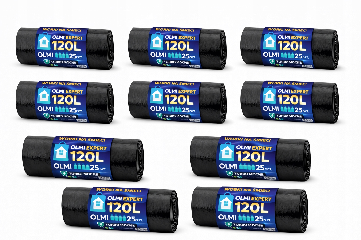 Set 10X Sáčky na odpadky 120L Olmi Expert Turbo Silné 25 ks Černé