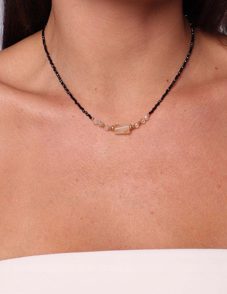 Náhrdelník černý turmalín citron hematit