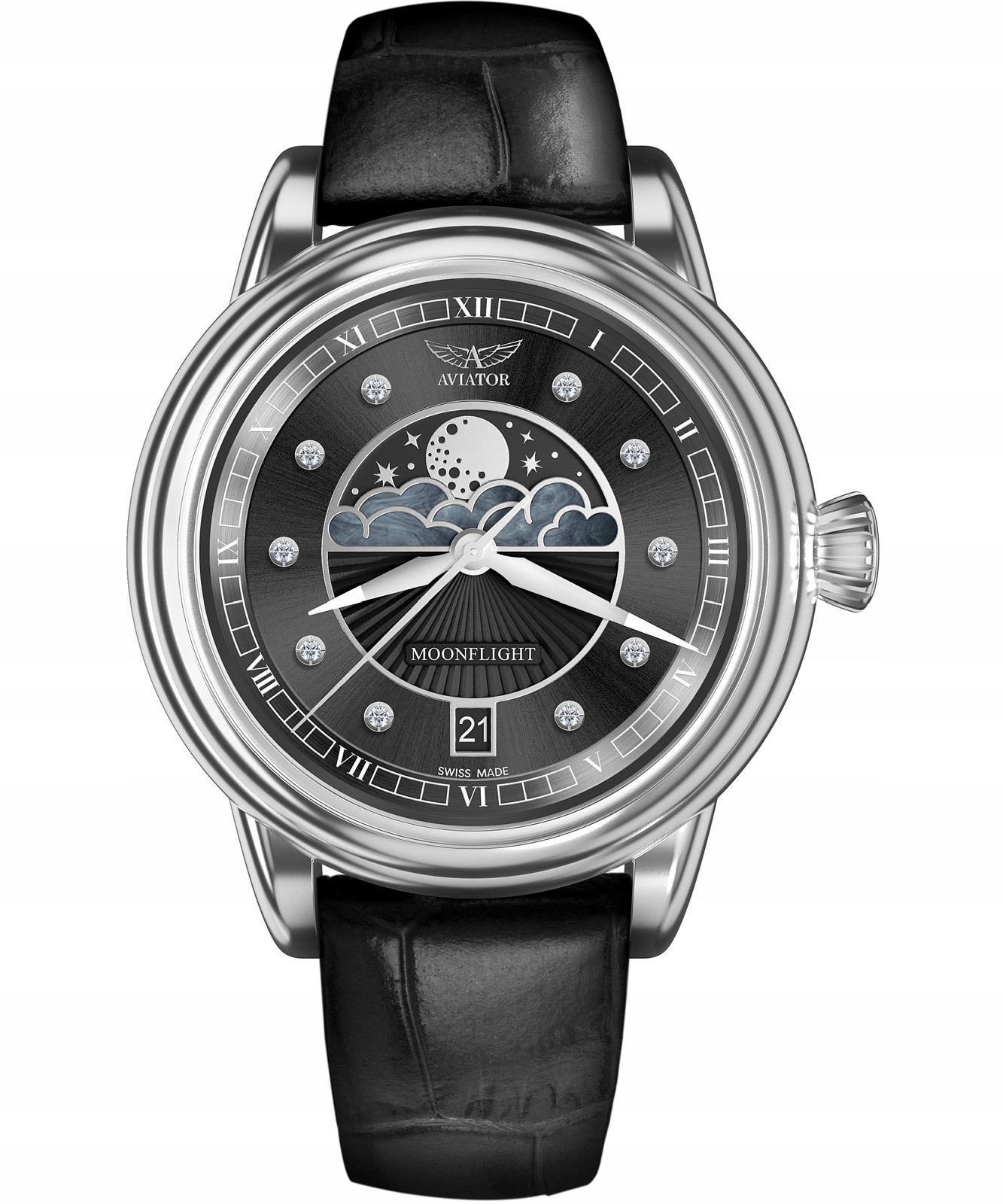 Dámské hodinky Aviator Douglas Moonflight Black Diamonds Limited Edition
