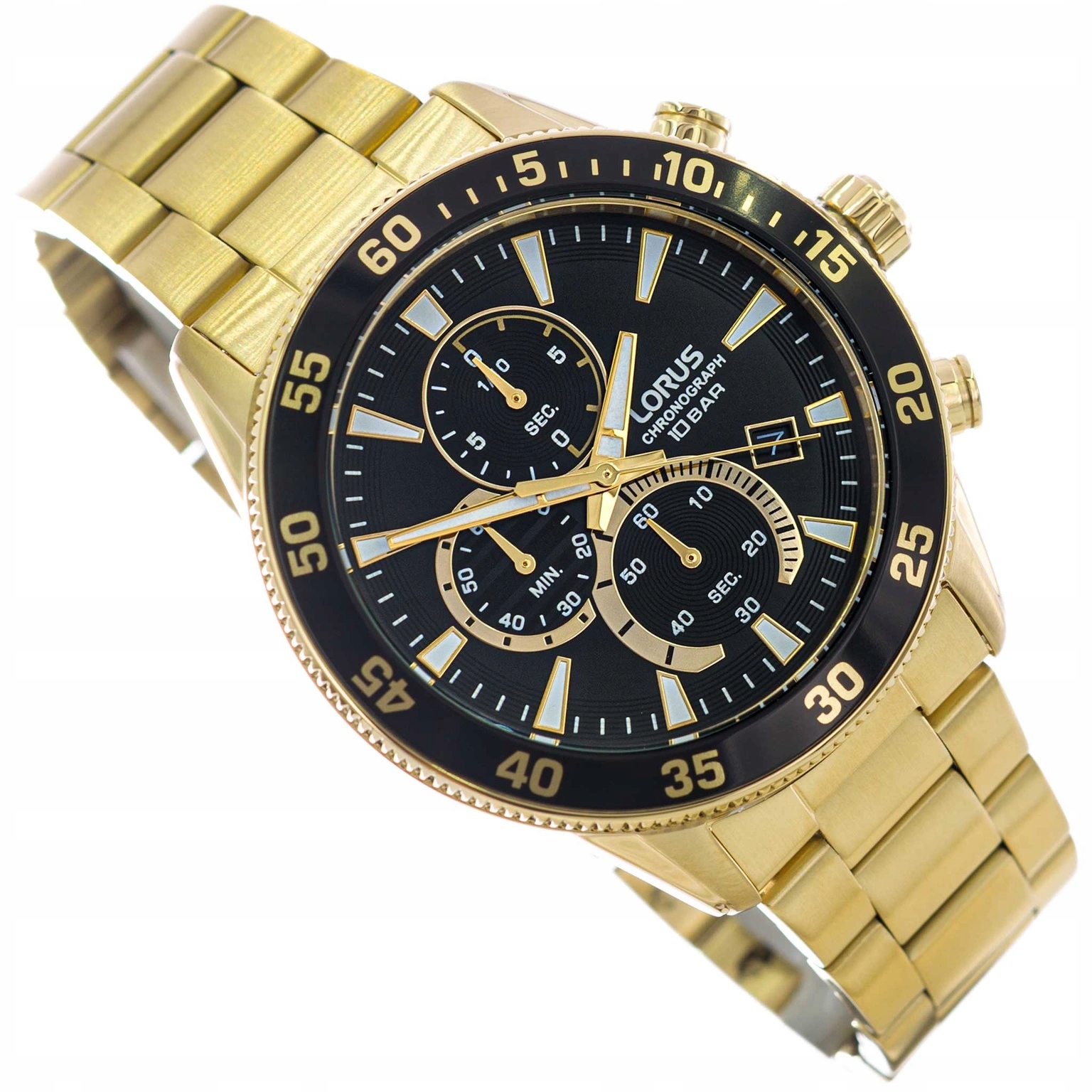 Pánské Hodinky Lorus RM330JX9 Zlaté Na Náramku Chronograf Data 100 M