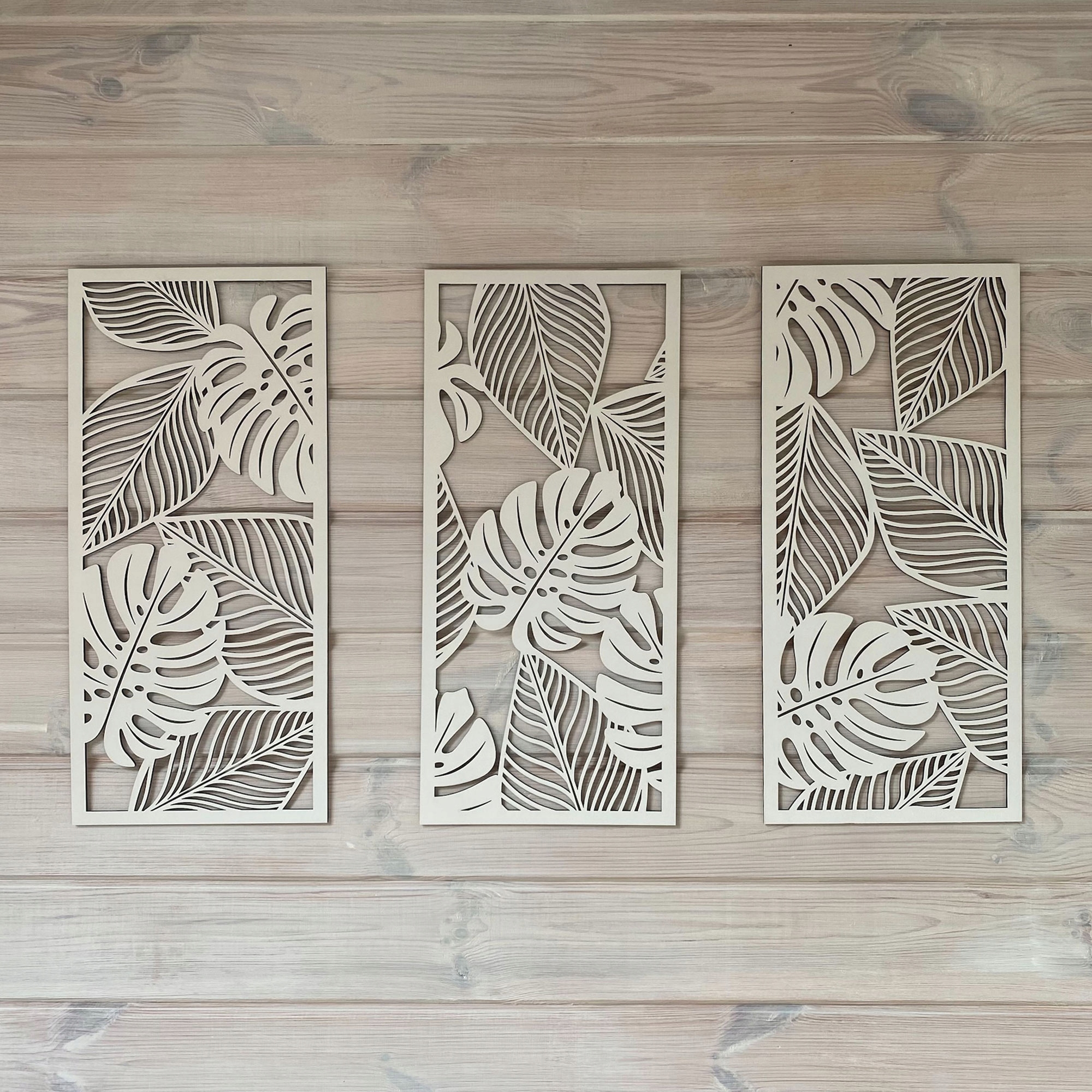 Zestaw 3 paneli drewnianych na ścianę Monstera Marka Missing Decor