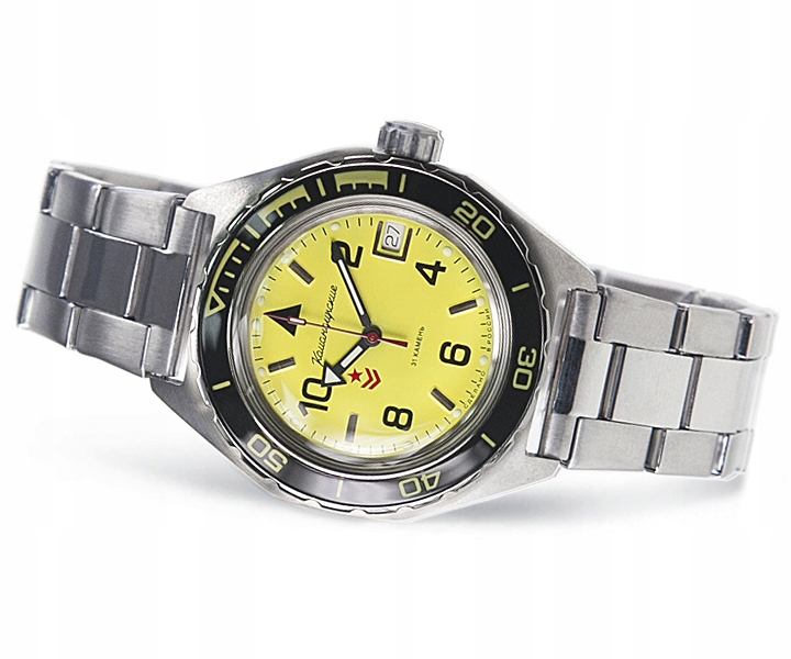 Automatické Hodinky Vostok Komandirské Amfibia Diver Retro 650855B Žluté