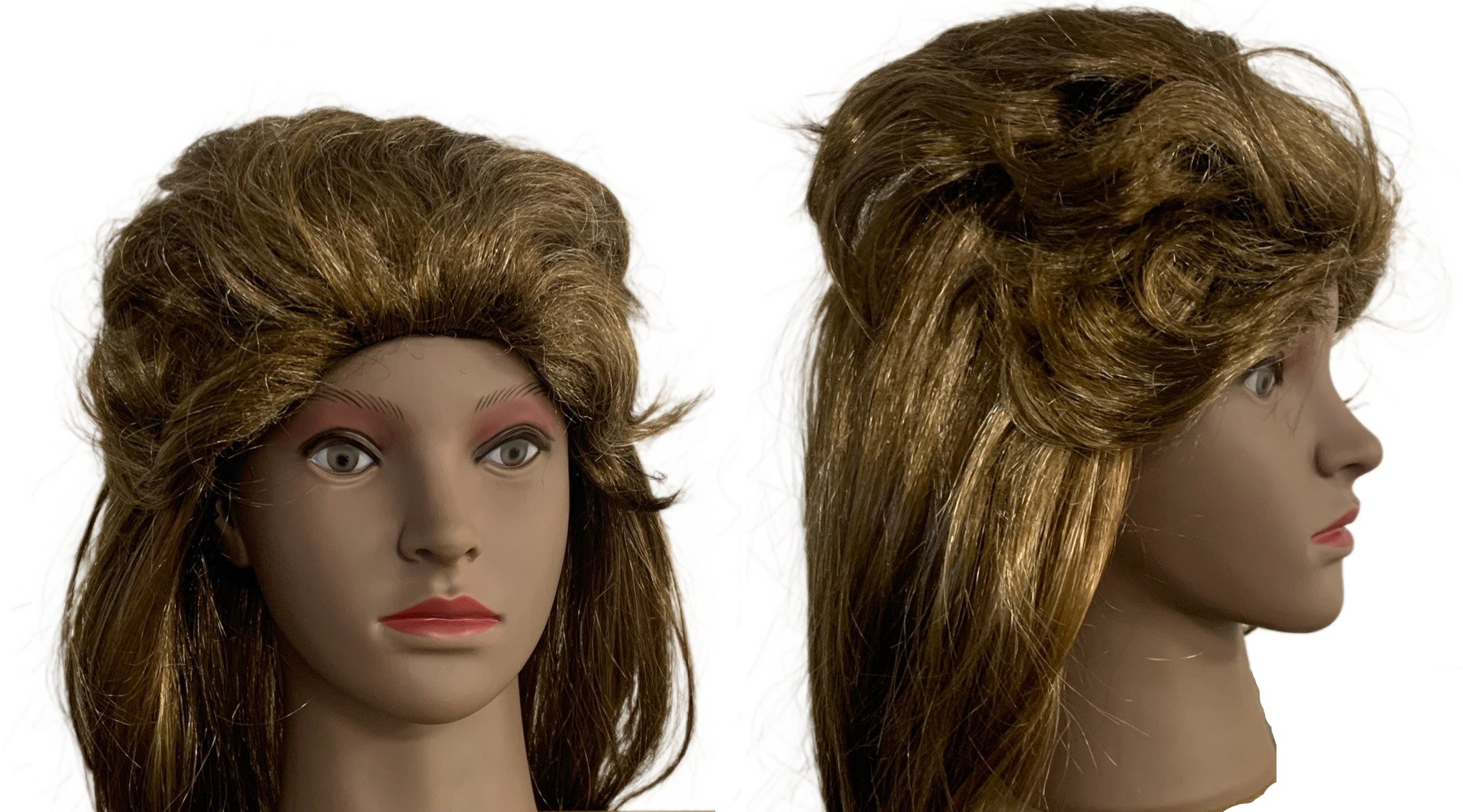 Paruka Syntetické Vlasy Hnědé 50 CM S Ofinou Dozadu Vlnité