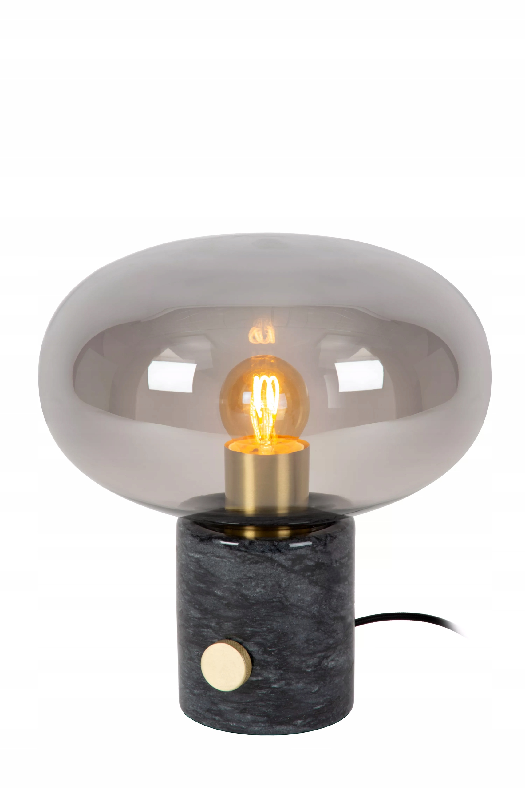 Stolová lampa mramorová čierna, sklenená, dymové tienidlo do spálne Lucide