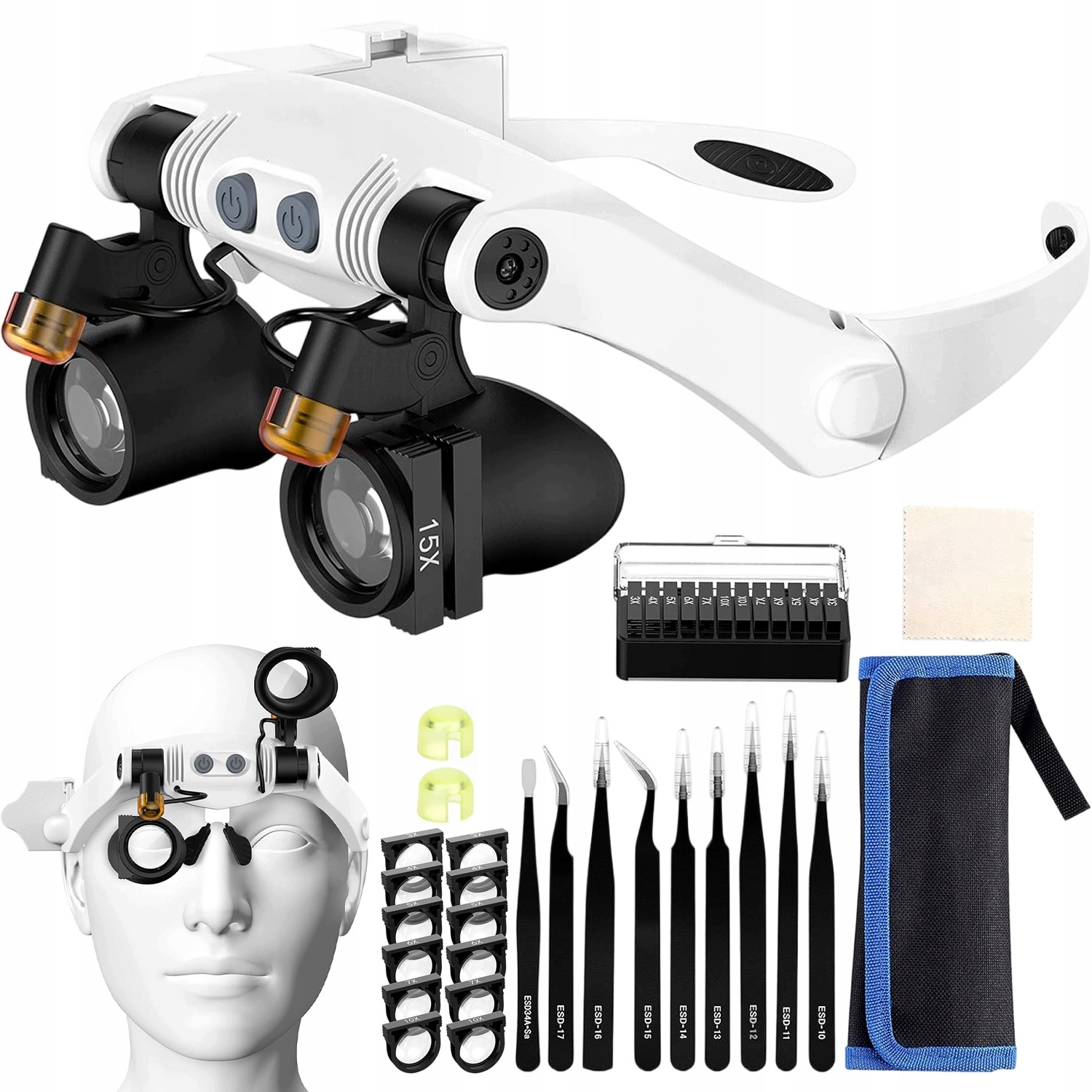 Lupa Na Hlavu S 21 Možnými Zvětšeními Led Osvětlení Ruční Oprava