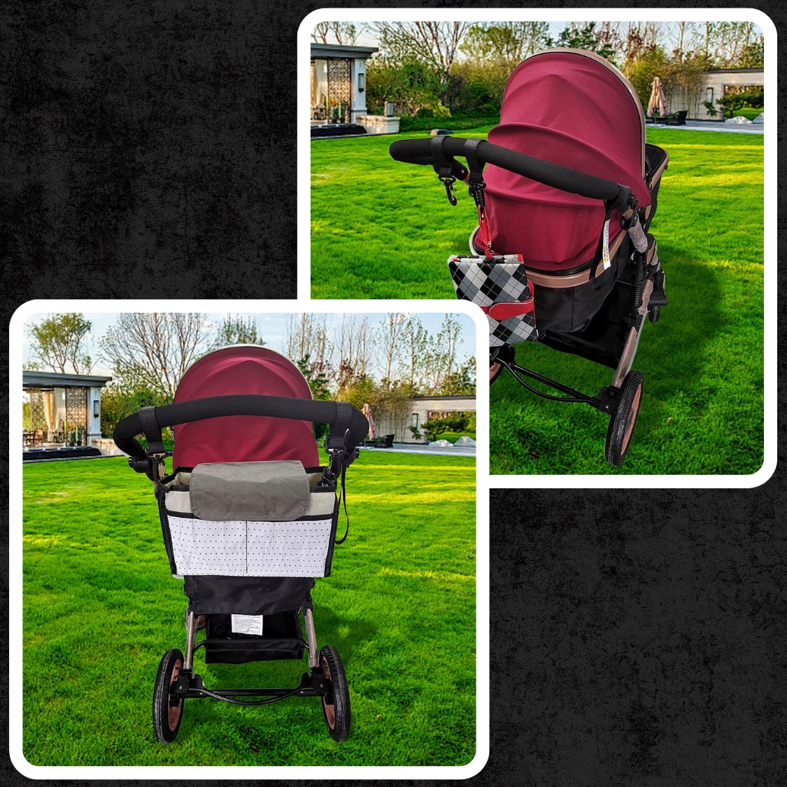 ZESTAW 2 HACZYKÓW DO WÓZKA UCHWYT NA RZEP ZACZEP Kolor czarny